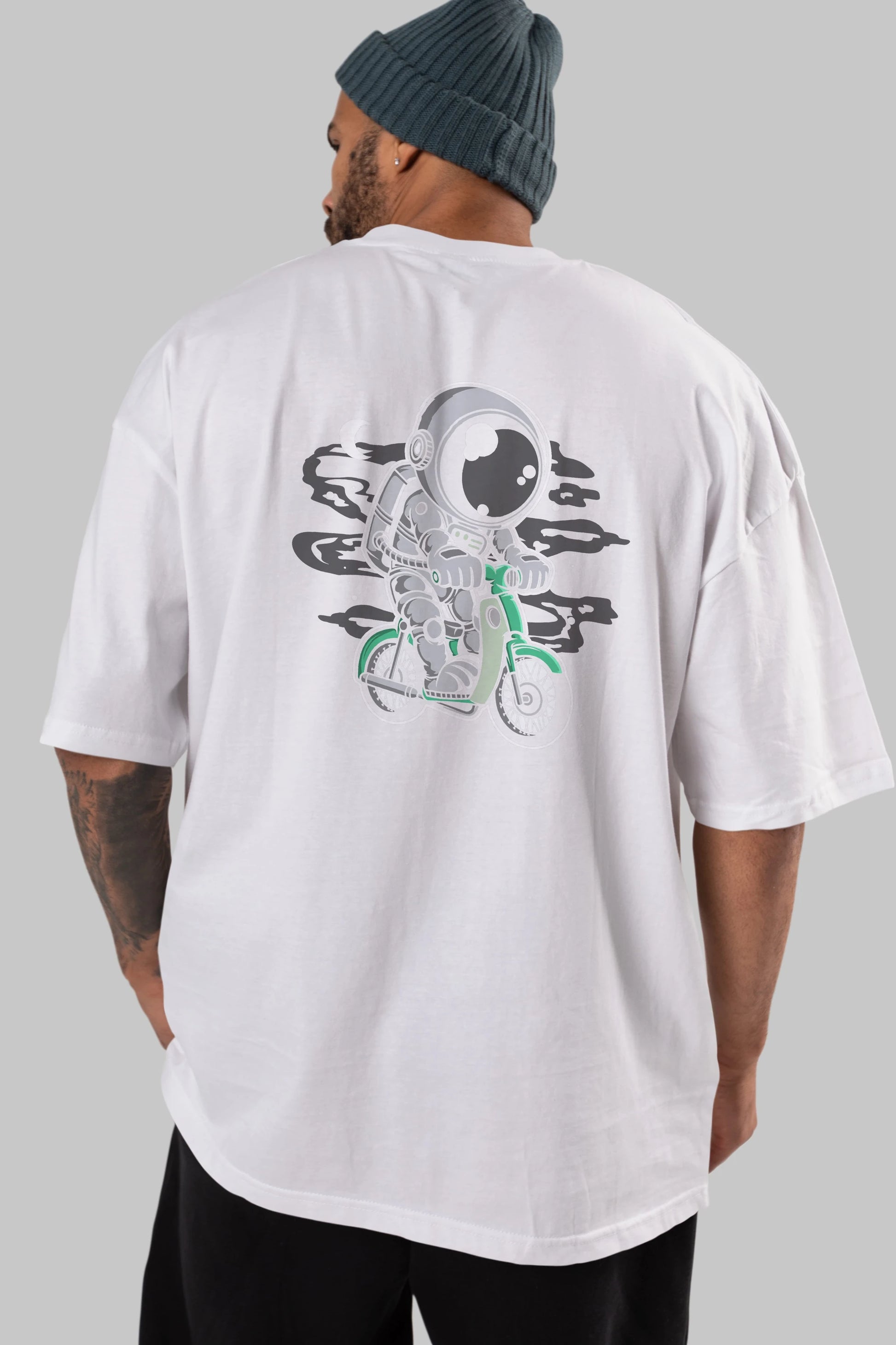 Astronaut Classic Motorbike Arka Baskılı Oversize t-shirt Erkek Kadın Unisex