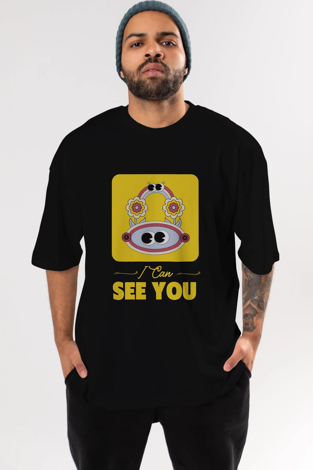 I Can See You Yazılı Ön Baskılı Oversize t-shirt Erkek Kadın Unisex