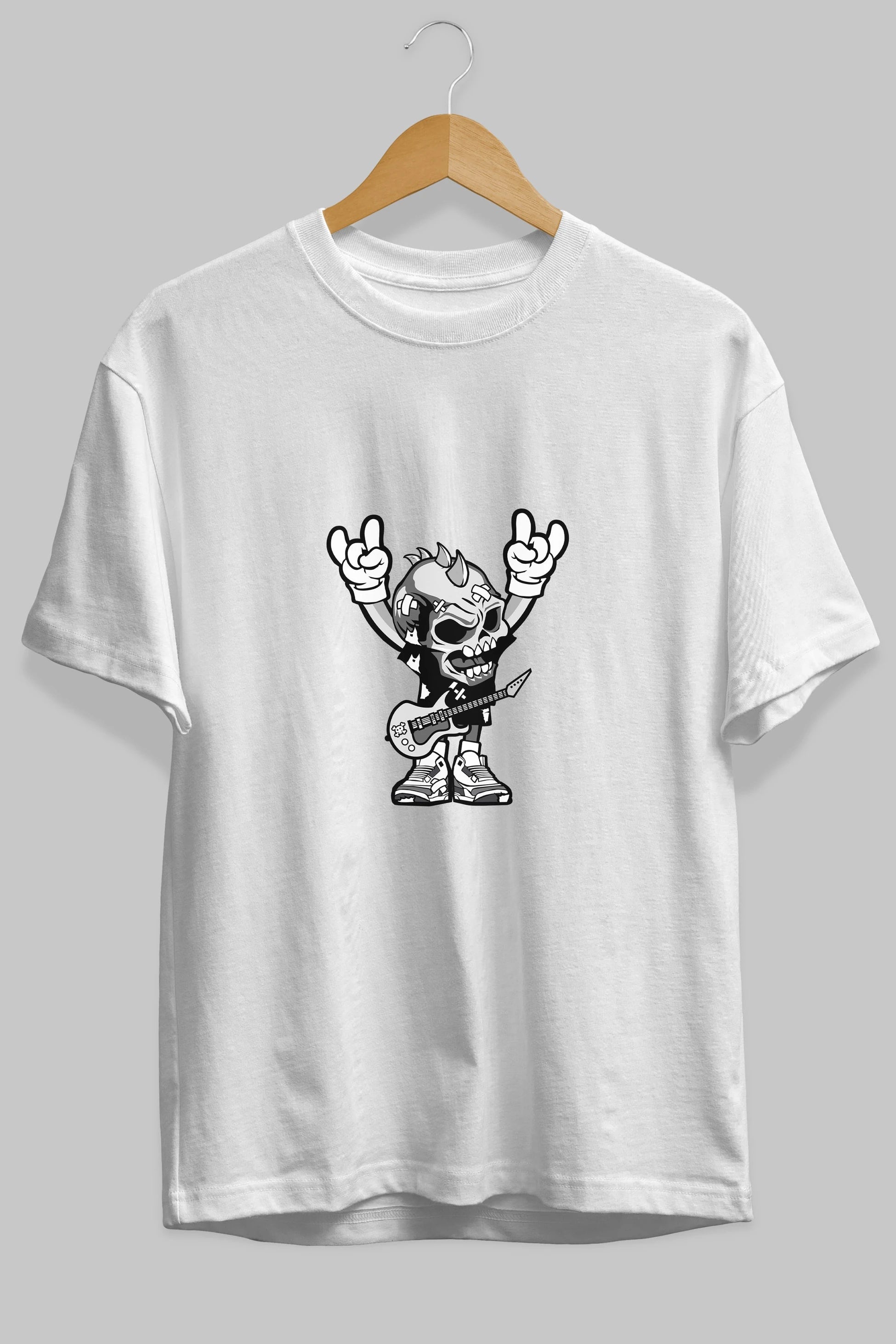 Punk Rock Skull Ön Baskılı Oversize t-shirt Erkek Kadın Unisex %100 Pamuk tişort