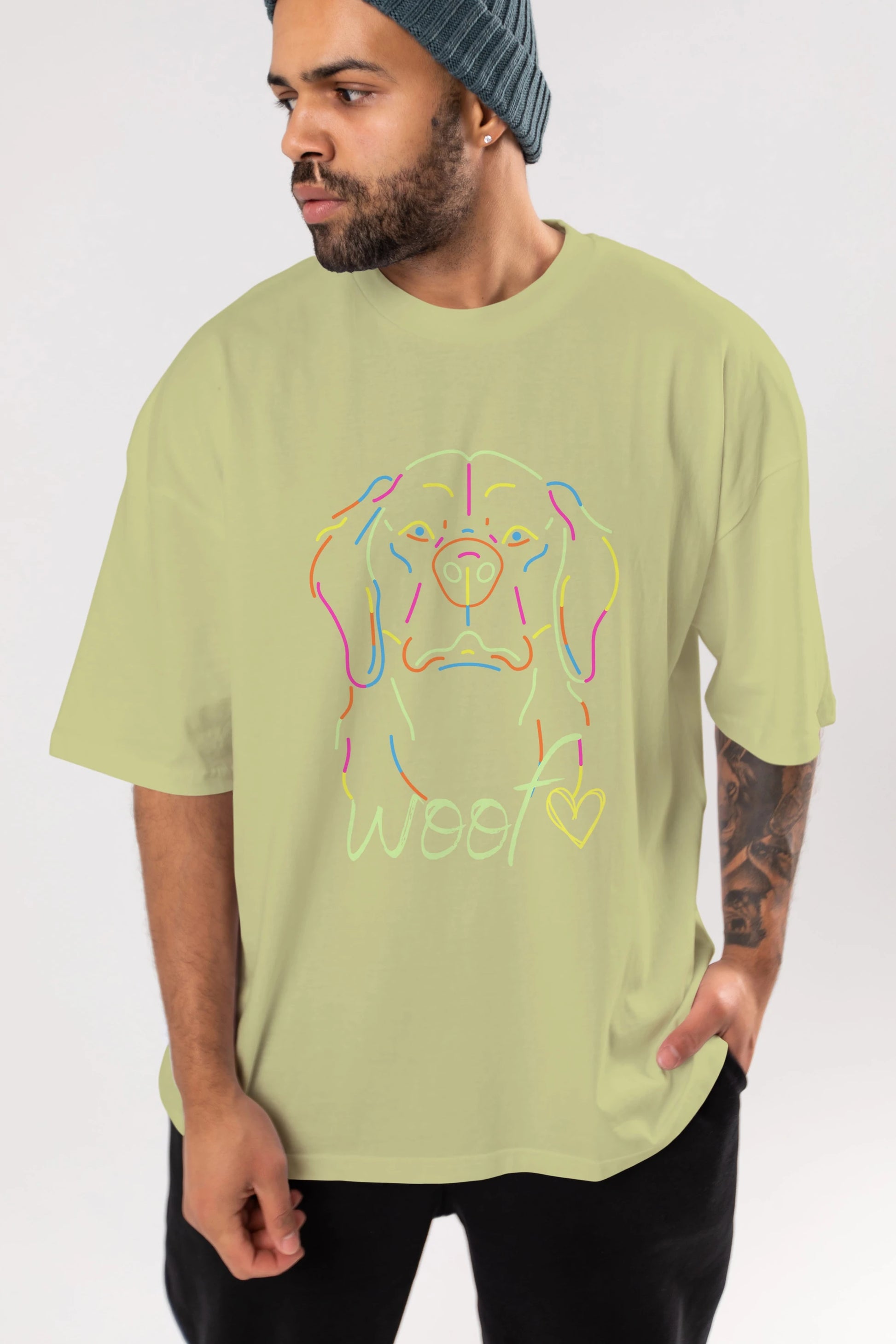 Neon Dog Ön Baskılı Oversize t-shirt Erkek Kadın Unisex