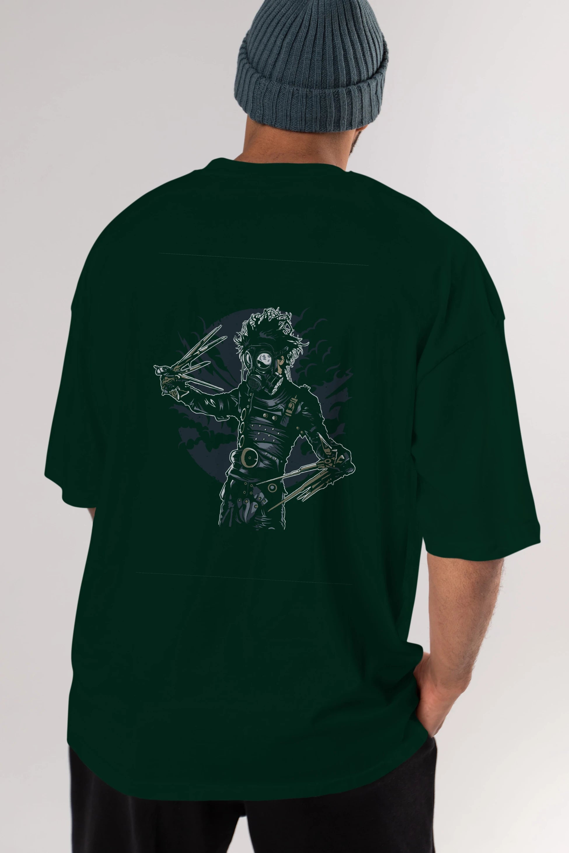 Gas Mask Scissors Arka Baskılı Oversize t-shirt Erkek Kadın Unisex %100 Pamuk