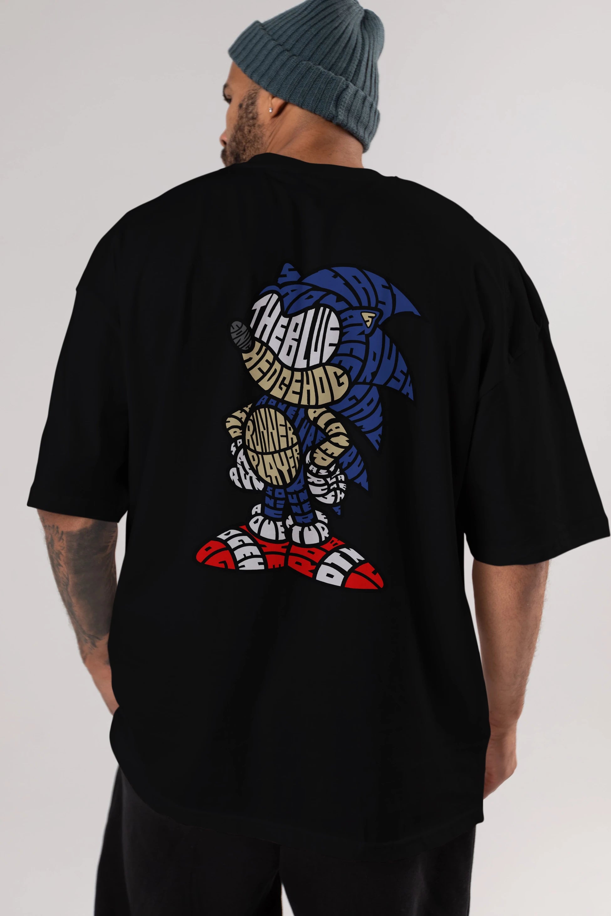 The Blue Hedgehog Arka Baskılı Oversize t-shirt %100 pamuk Erkek Kadın Unisex