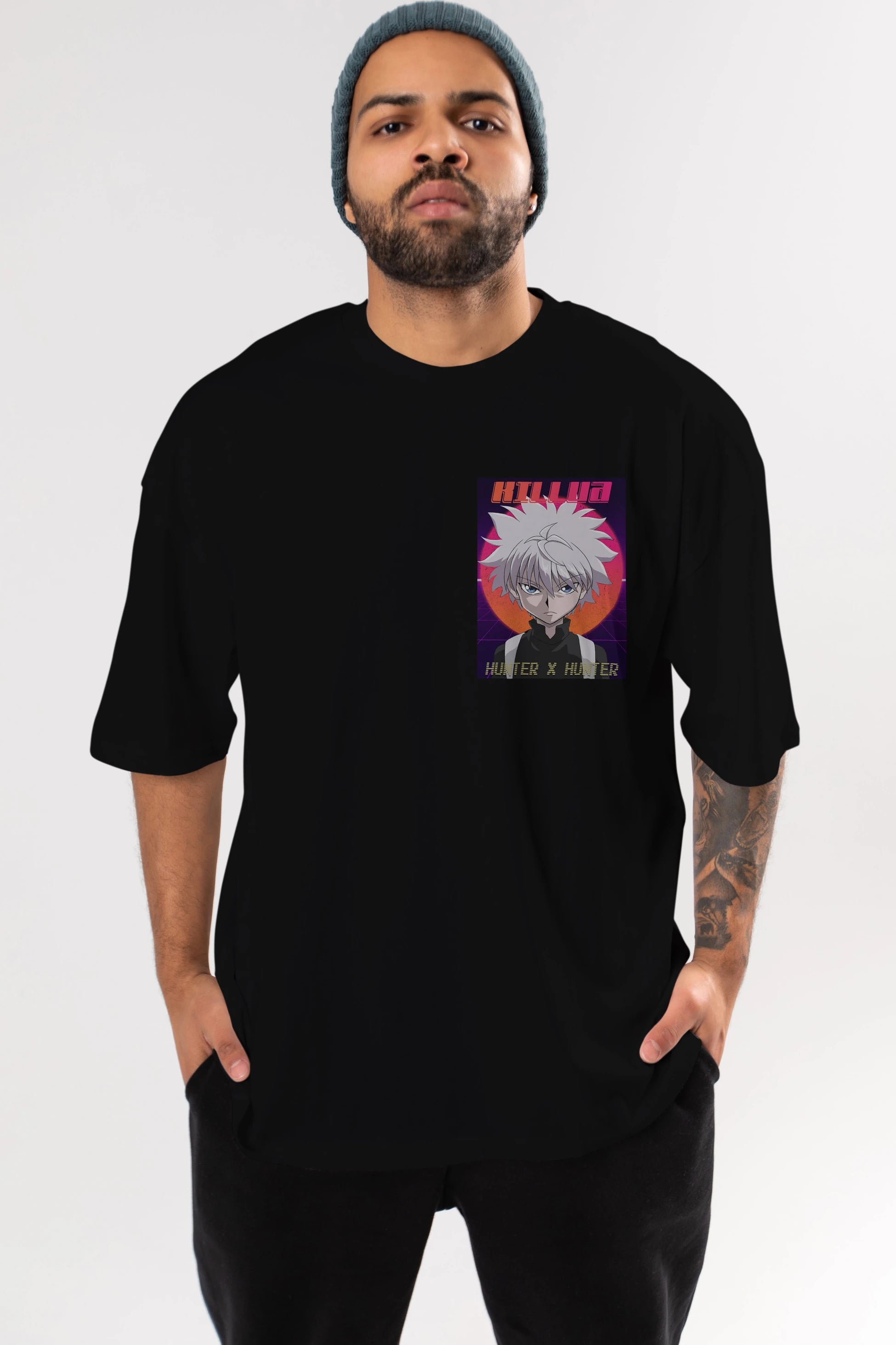 Killua Zoldyck 12 1 Ön Sol Baskılı Oversize t-shirt Erkek Kadın Unisex %100 Pamuk Bisiklet Yaka tişort