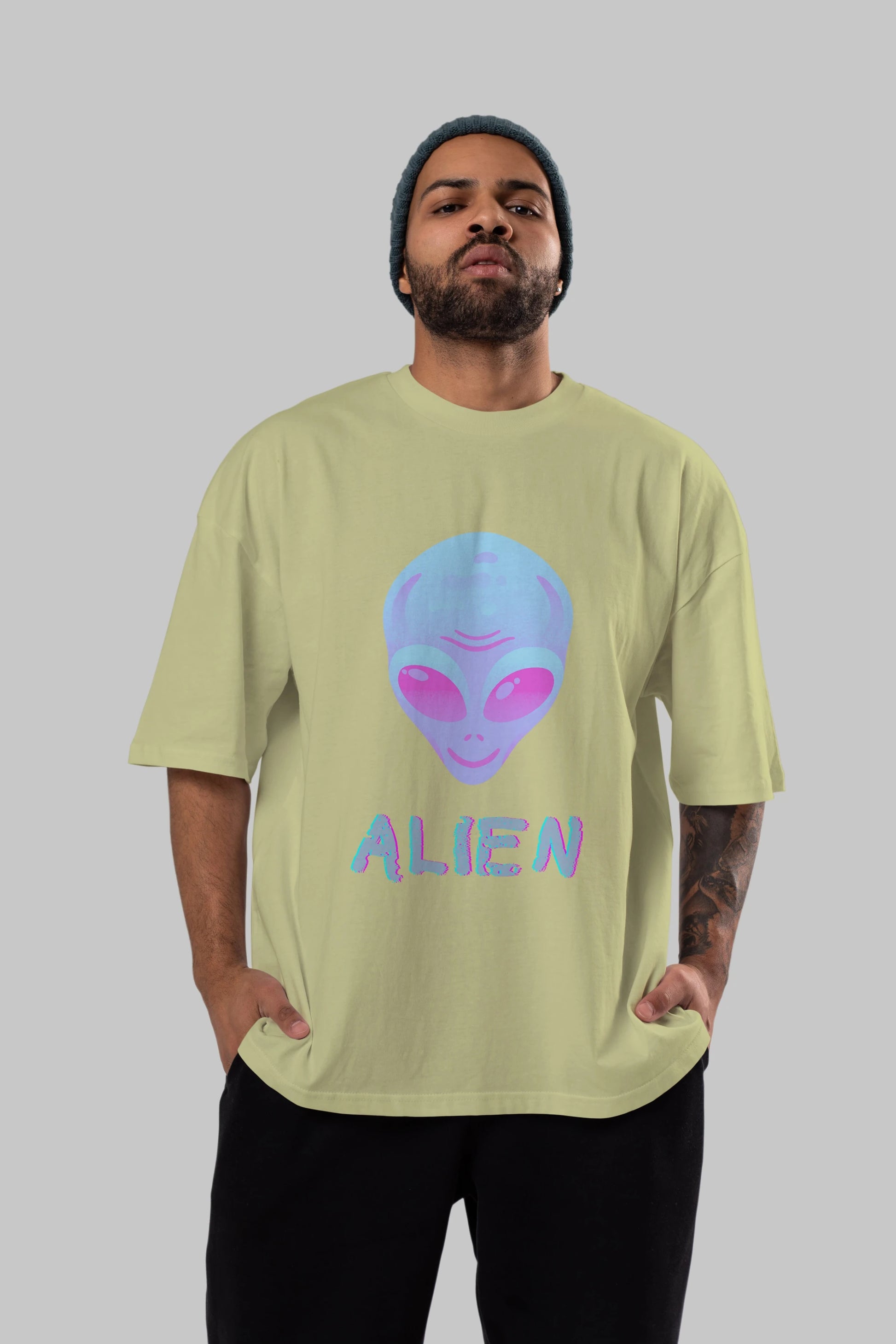 Alien Ön Baskılı Oversize t-shirt Erkek Kadın Unisex