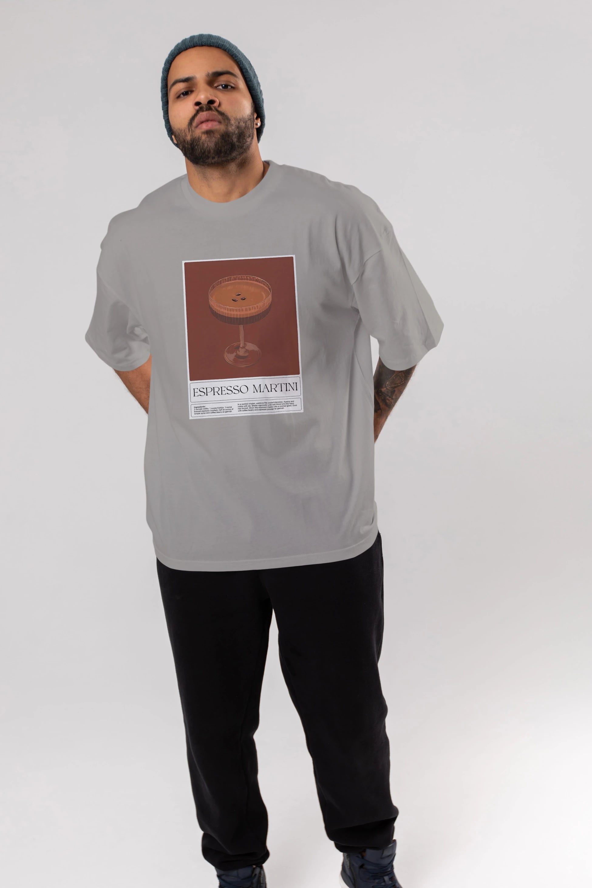Espresso Martini Ön Baskılı Oversize t-shirt Erkek Kadın Unisex %100 Pamuk Bisiklet Yaka tişort