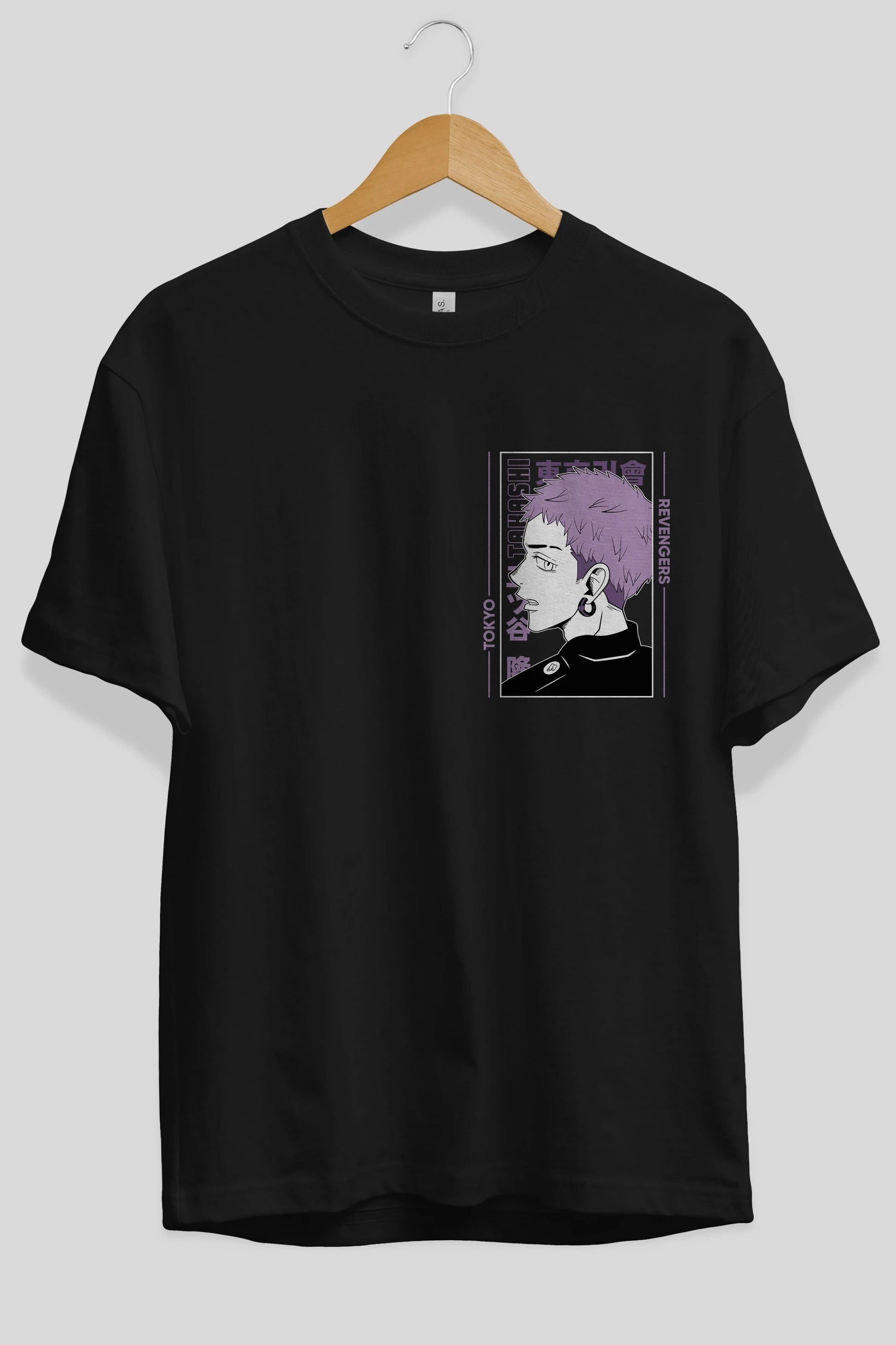 Takashi Mitsuya Ön Sol Baskılı Oversize t-shirt Erkek Kadın Unisex %100 Pamuk Bisiklet Yaka tişort