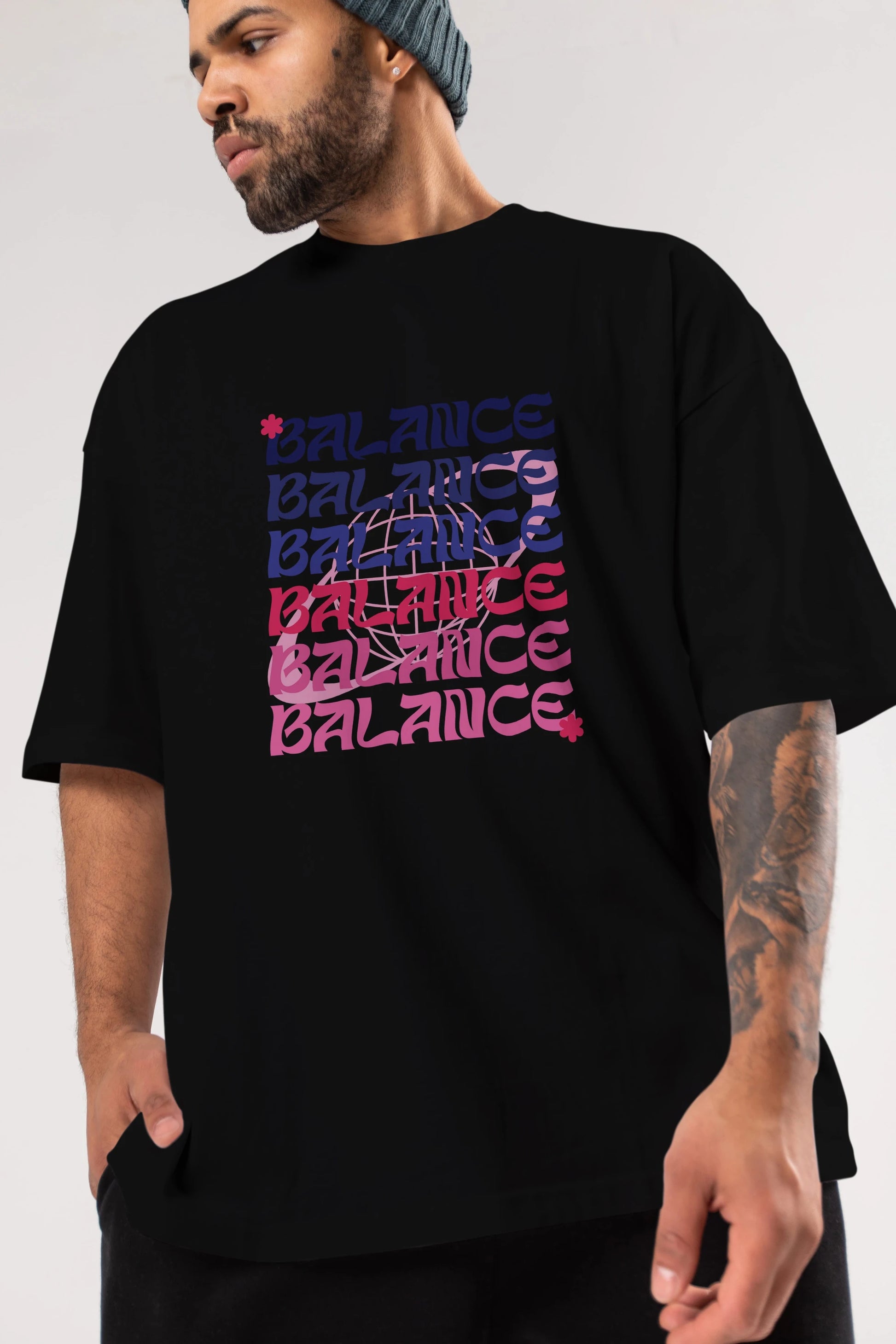 Balance Yazılı Ön Baskılı Oversize t-shirt Erkek Kadın Unisex