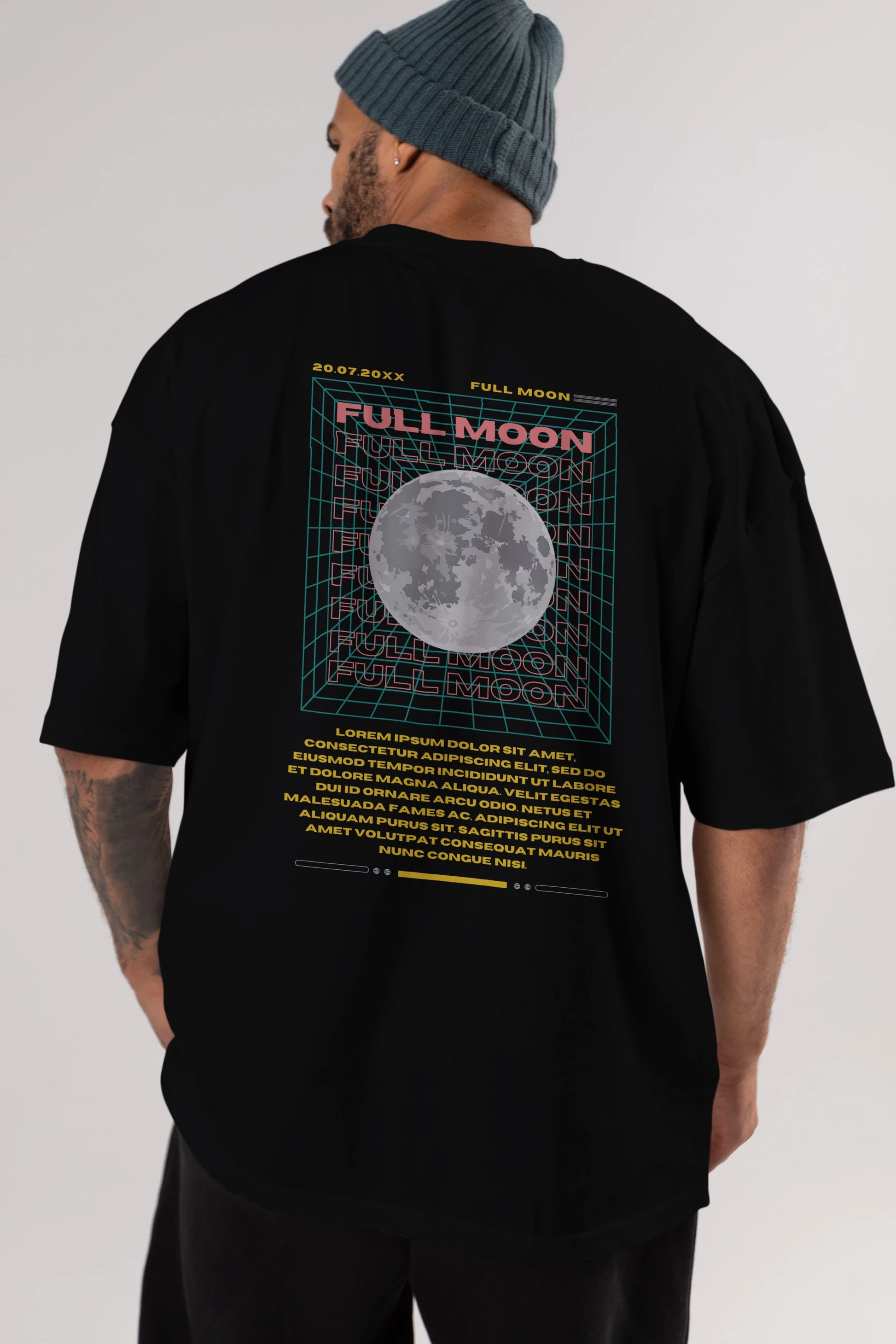 Full Moon Yazılı Arka Baskılı Oversize t-shirt Erkek Kadın Unisex