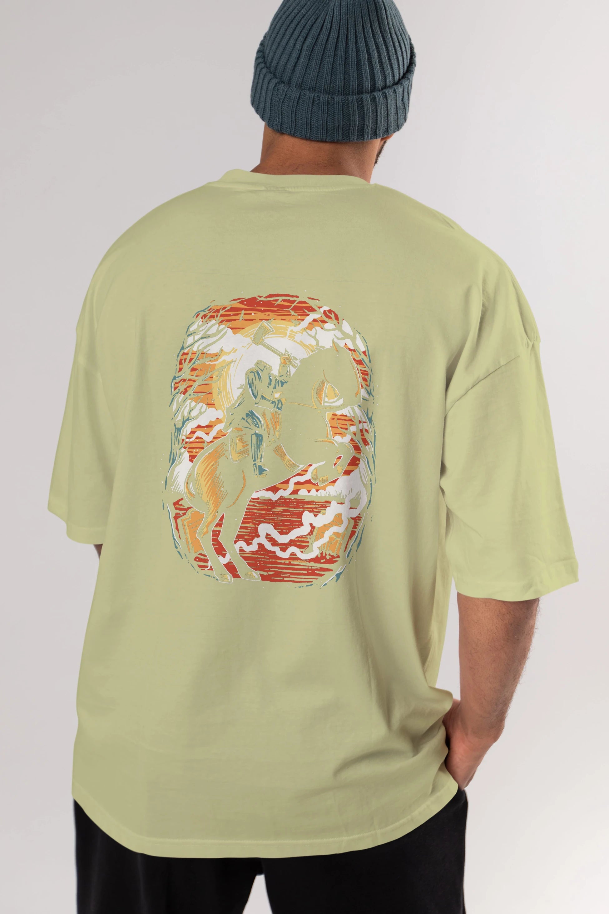 Headless Horseman Arka Baskılı Oversize t-shirt Erkek Kadın Unisex %100 Pamuk