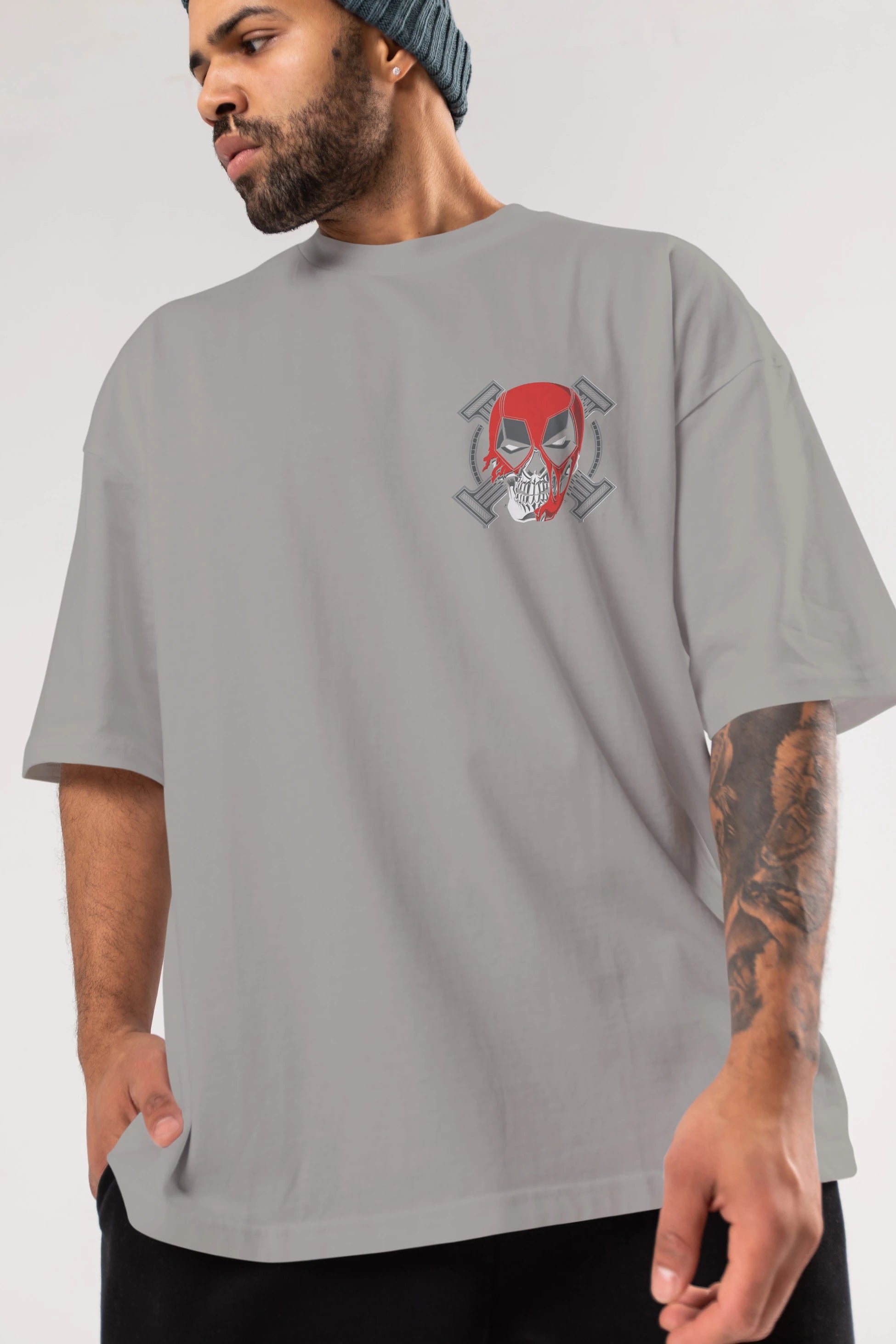 Deadpool (7) Ön Sol Baskılı Oversize t-shirt Erkek Kadın Unisex %100 Pamuk Bisiklet Yaka tişort