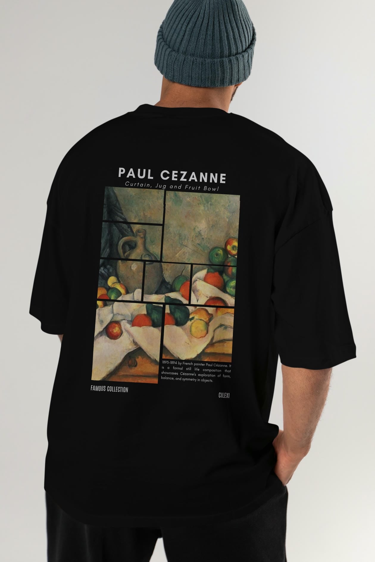 Paul Cezanne Curtain Arka Baskılı Oversize t-shirt Erkek Kadın Bisiklet Yaka Pamuk tişort