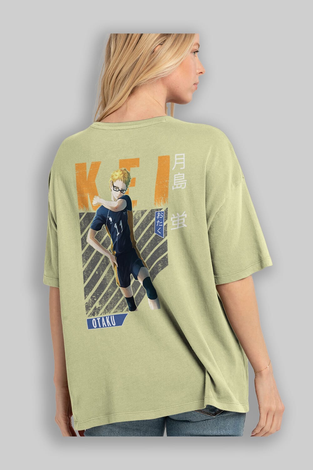 Kei Tsukishima 2 Anime Arka Baskılı Oversize t-shirt Erkek Kadın Unisex