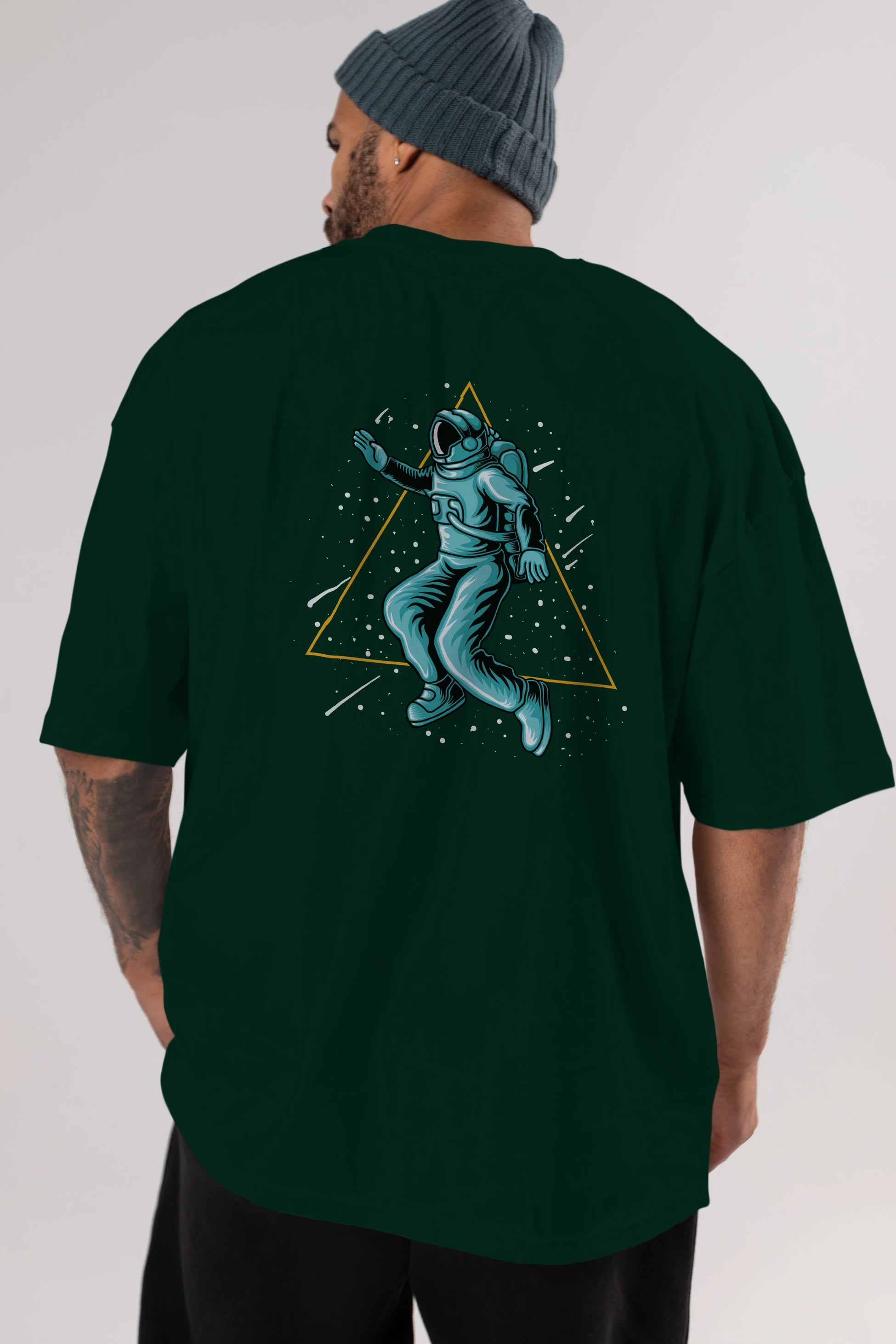 Astronaut Starry Triangle Arka Baskılı Oversize t-shirt Erkek Kadın Unisex