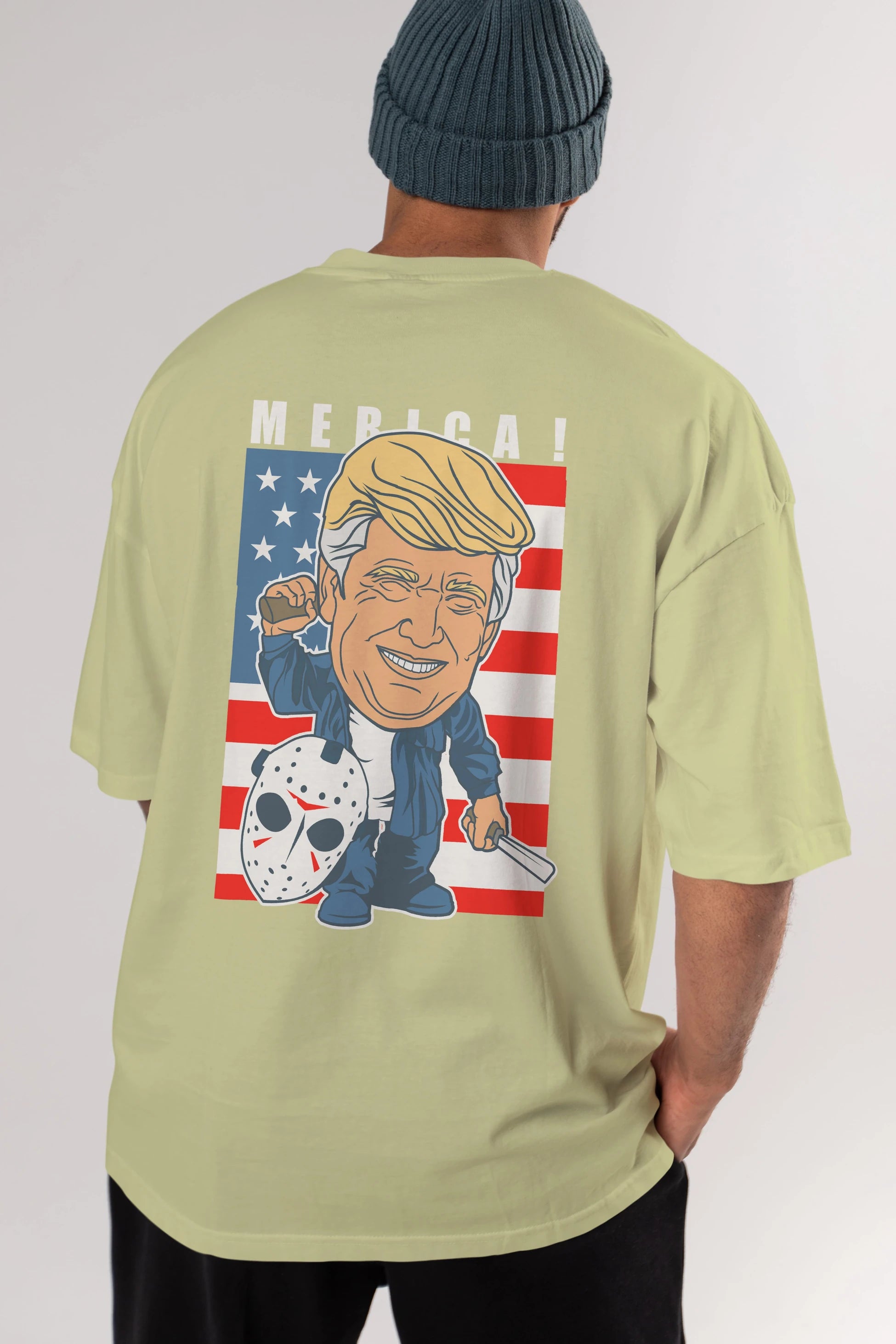 Jason Voorhess Trump Arka Baskılı Oversize t-shirt Erkek Kadın Unisex %100 Pamuk tişort