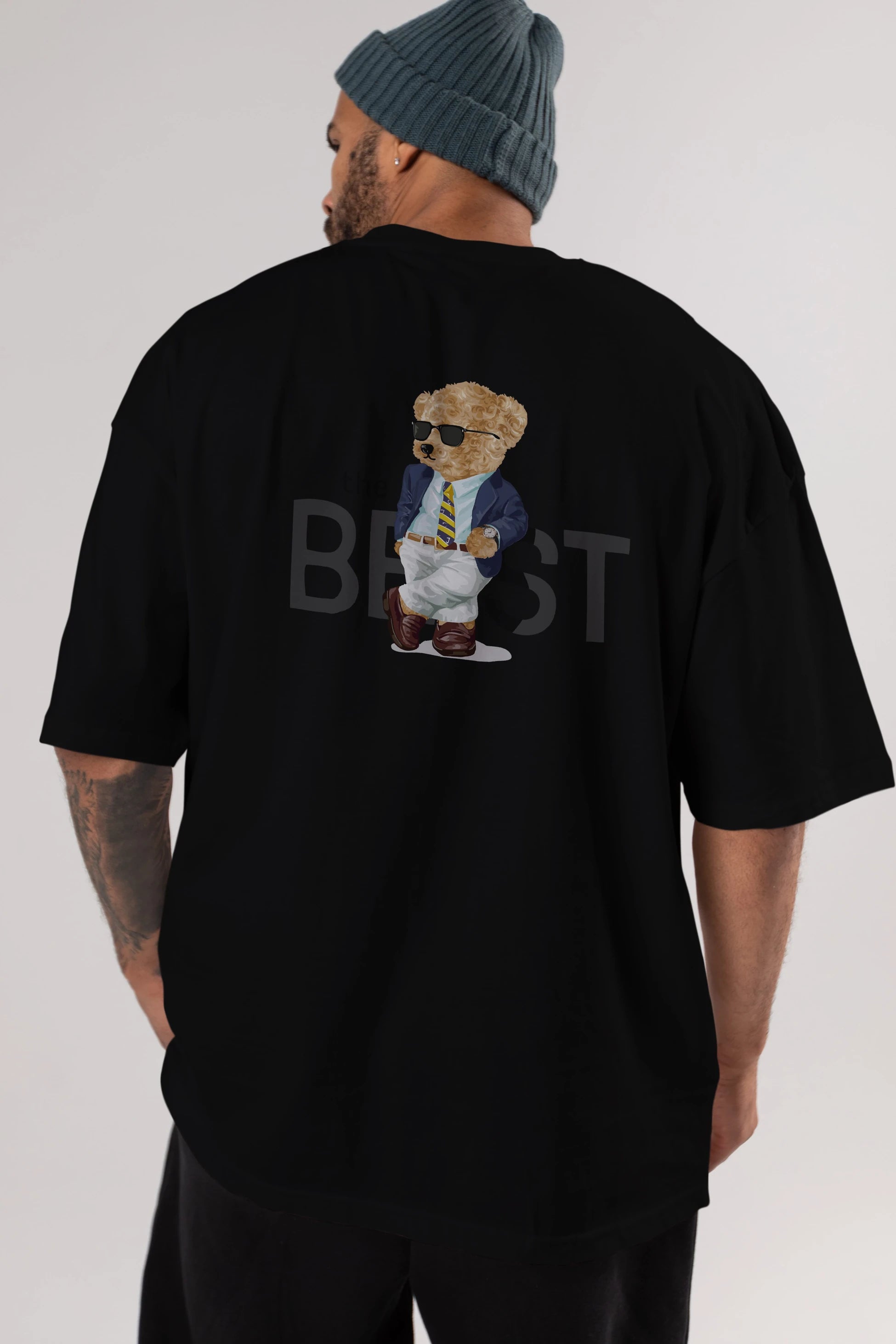 Teddy Bear The Best Arka Baskılı Oversize t-shirt Erkek Kadın Unisex %100 Pamuk