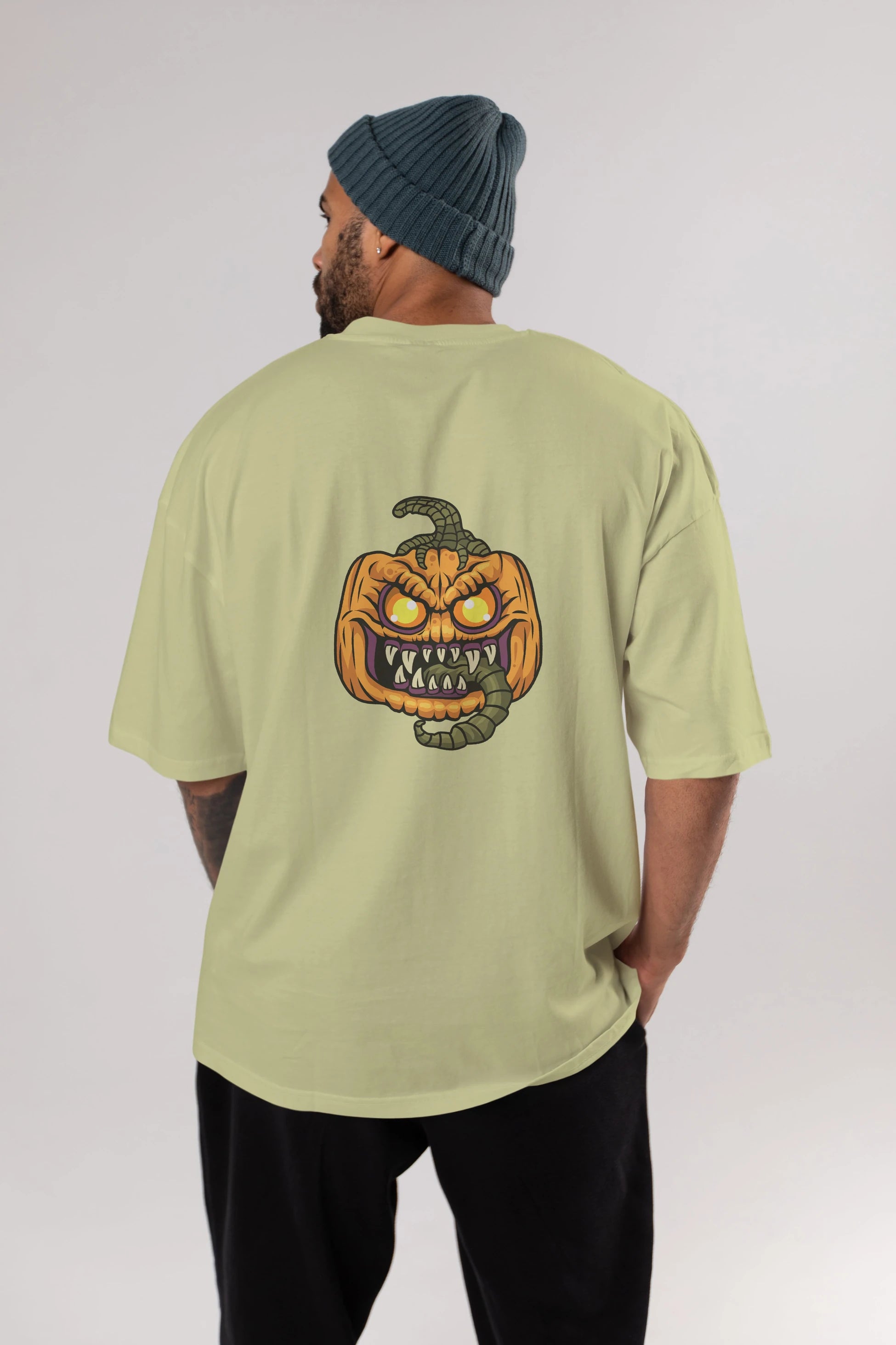 Halloween Arka Baskılı Oversize t-shirt Erkek Kadın Unisex %100 Pamuk tişort