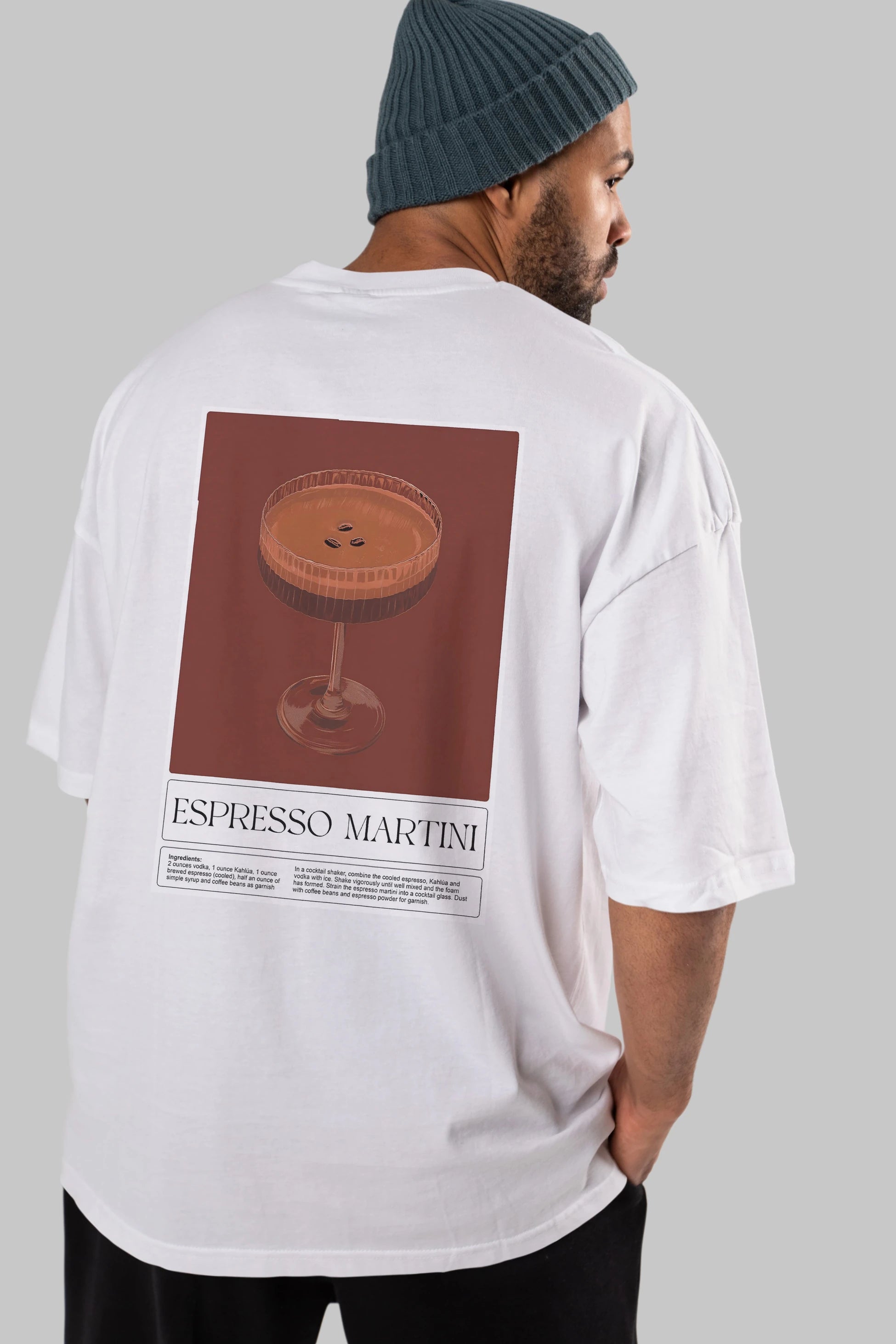 Espresso Martini Arka Baskılı Oversize t-shirt Erkek Kadın Unisex %100 Pamuk Bisiklet Yaka tişort