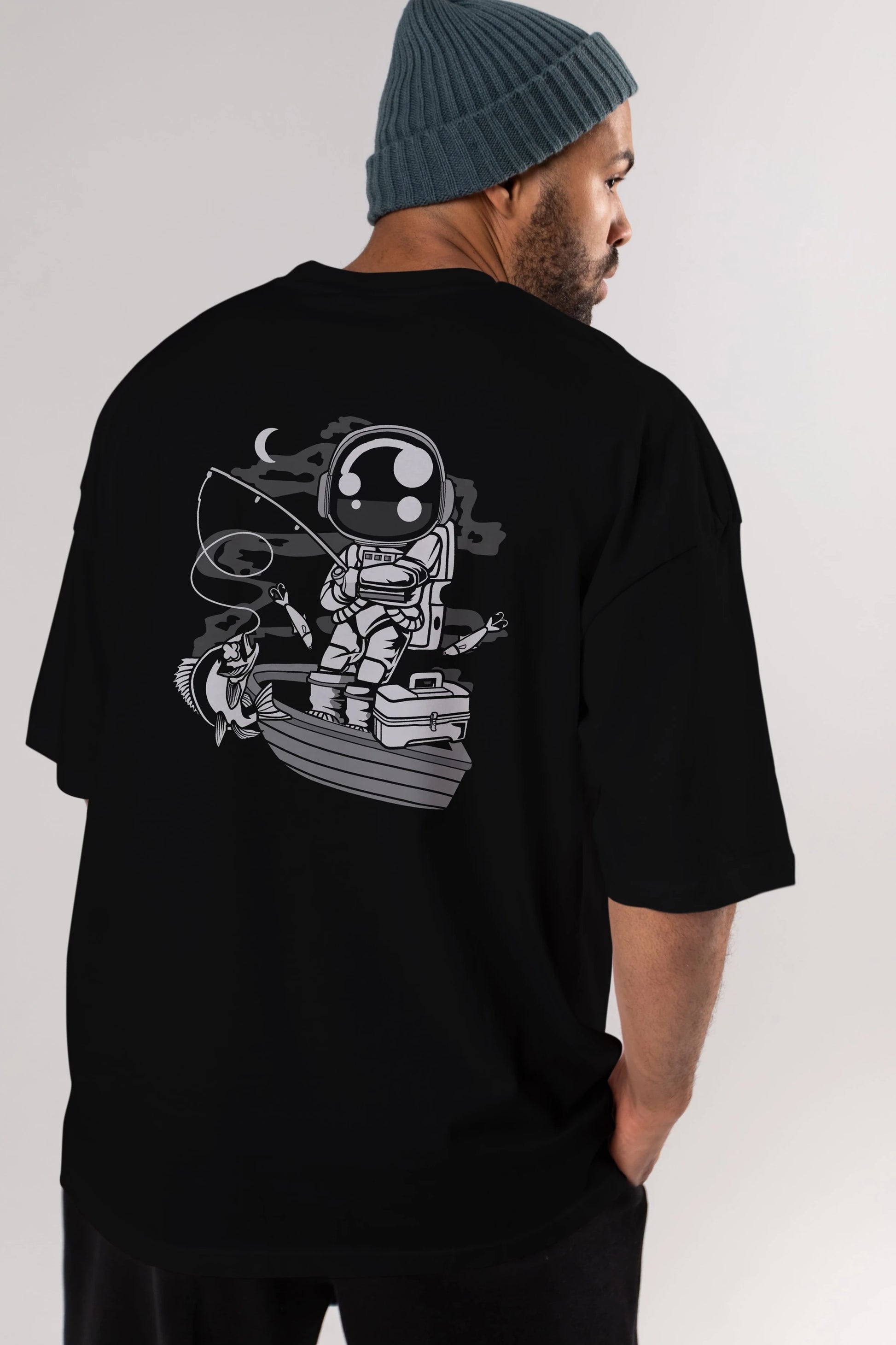 Astronaut Fisherman Arka Baskılı Oversize t-shirt Erkek Kadın Unisex