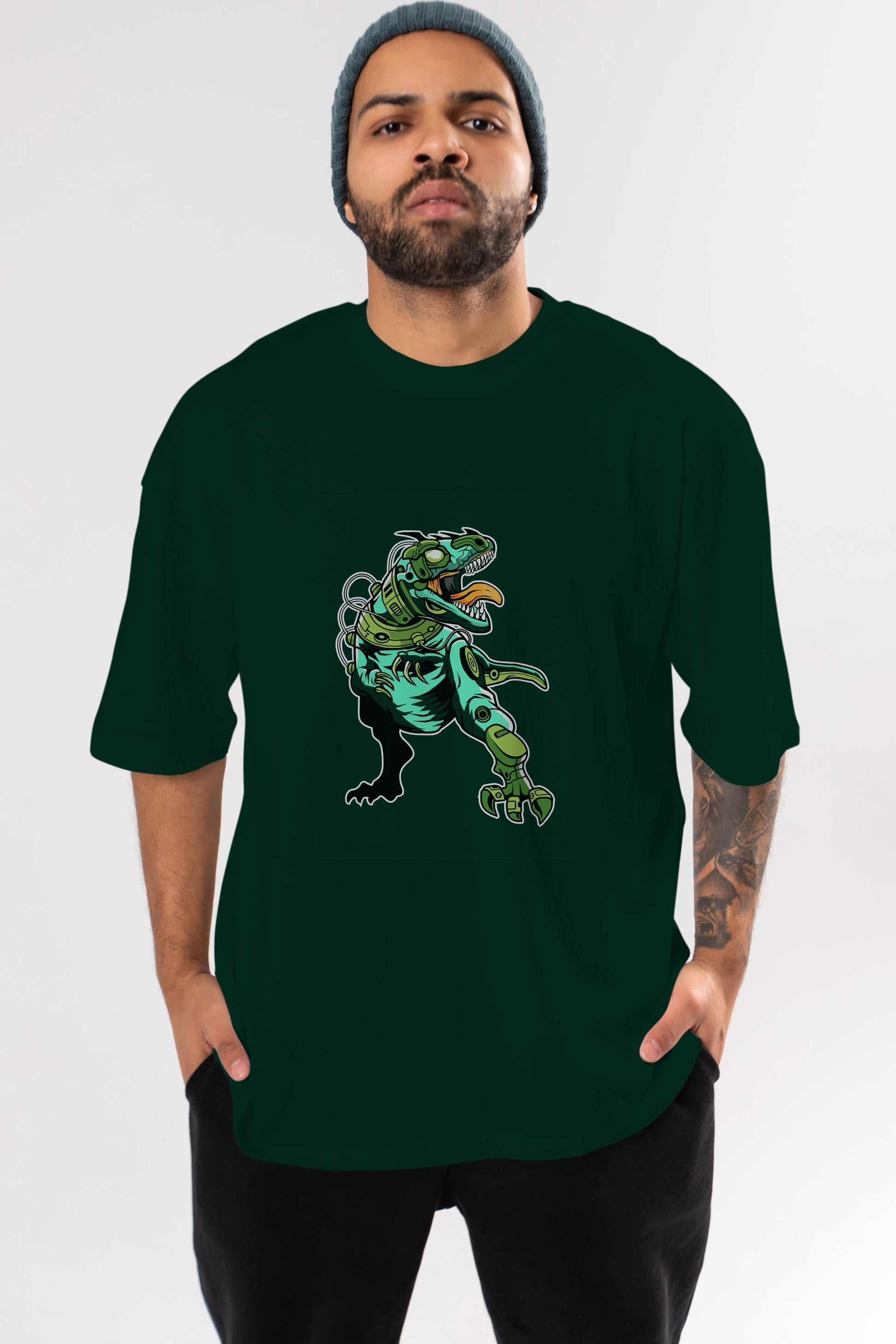 Trex Robot Ön Baskılı Oversize t-shirt Erkek Kadın Unisex %100 Pamuk tişort