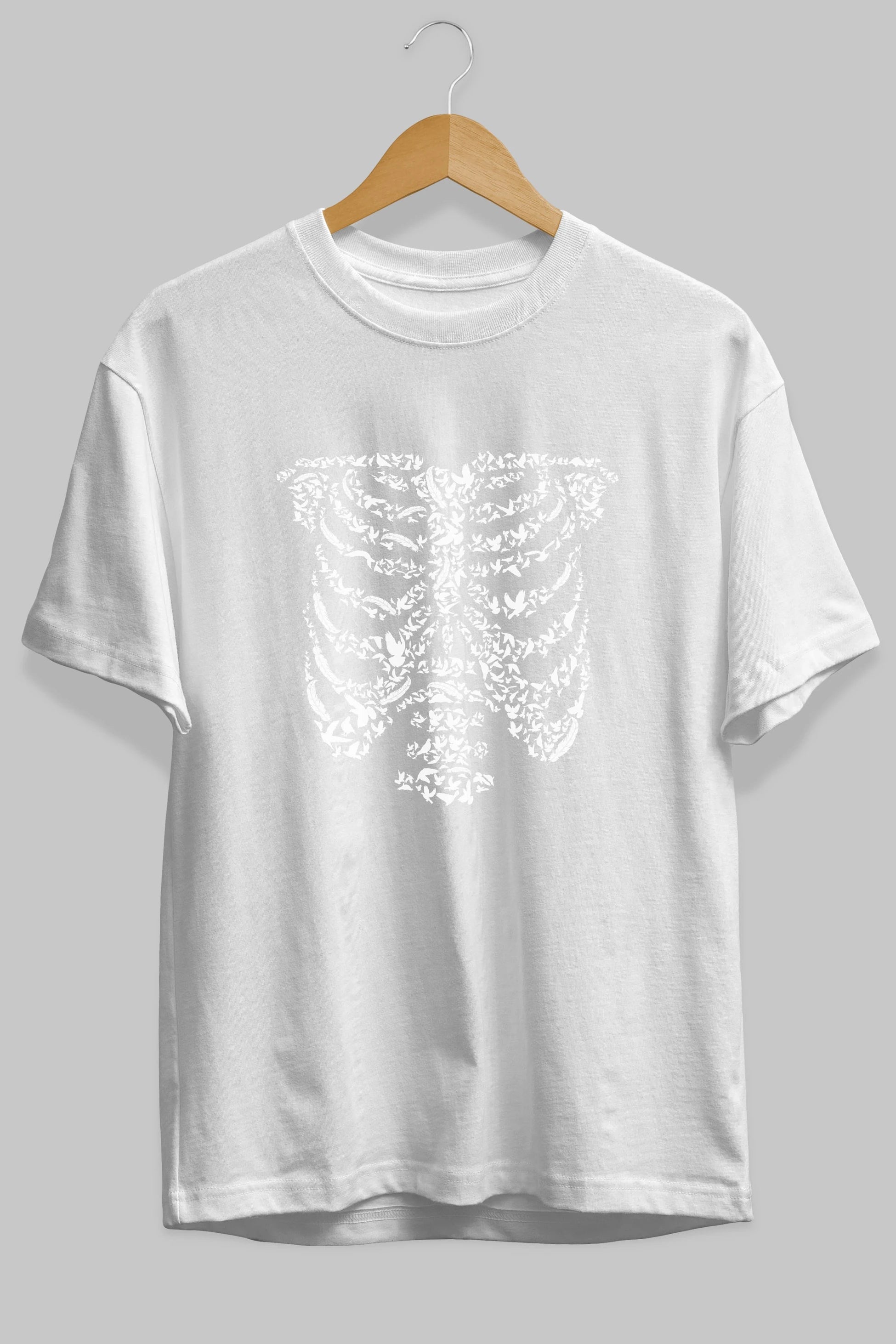 Ribcage Bird Ön Baskılı Oversize t-shirt %100 pamuk Erkek Kadın Unisex