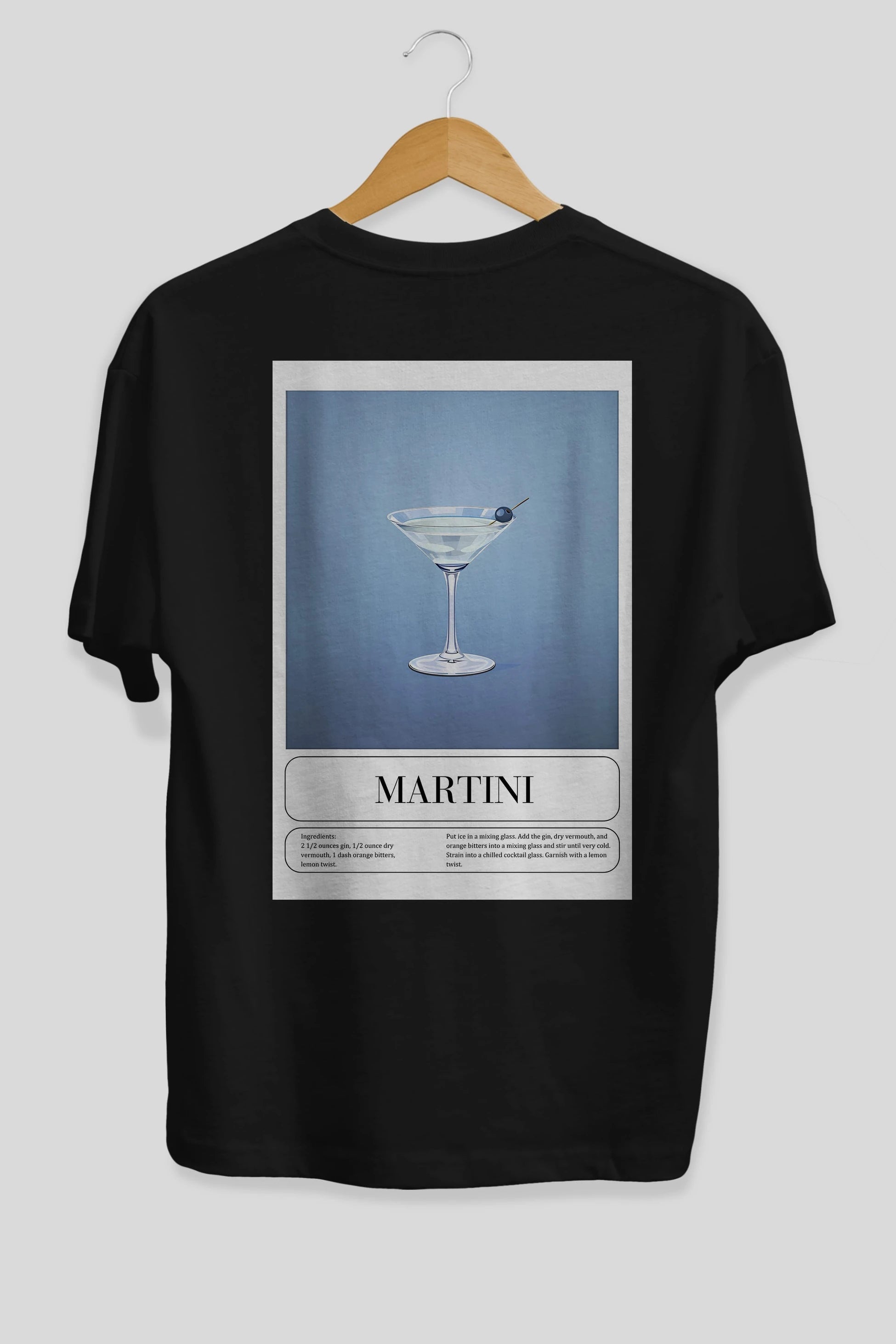 Martini Arka Baskılı Oversize t-shirt Erkek Kadın Unisex %100 Pamuk Bisiklet Yaka tişort