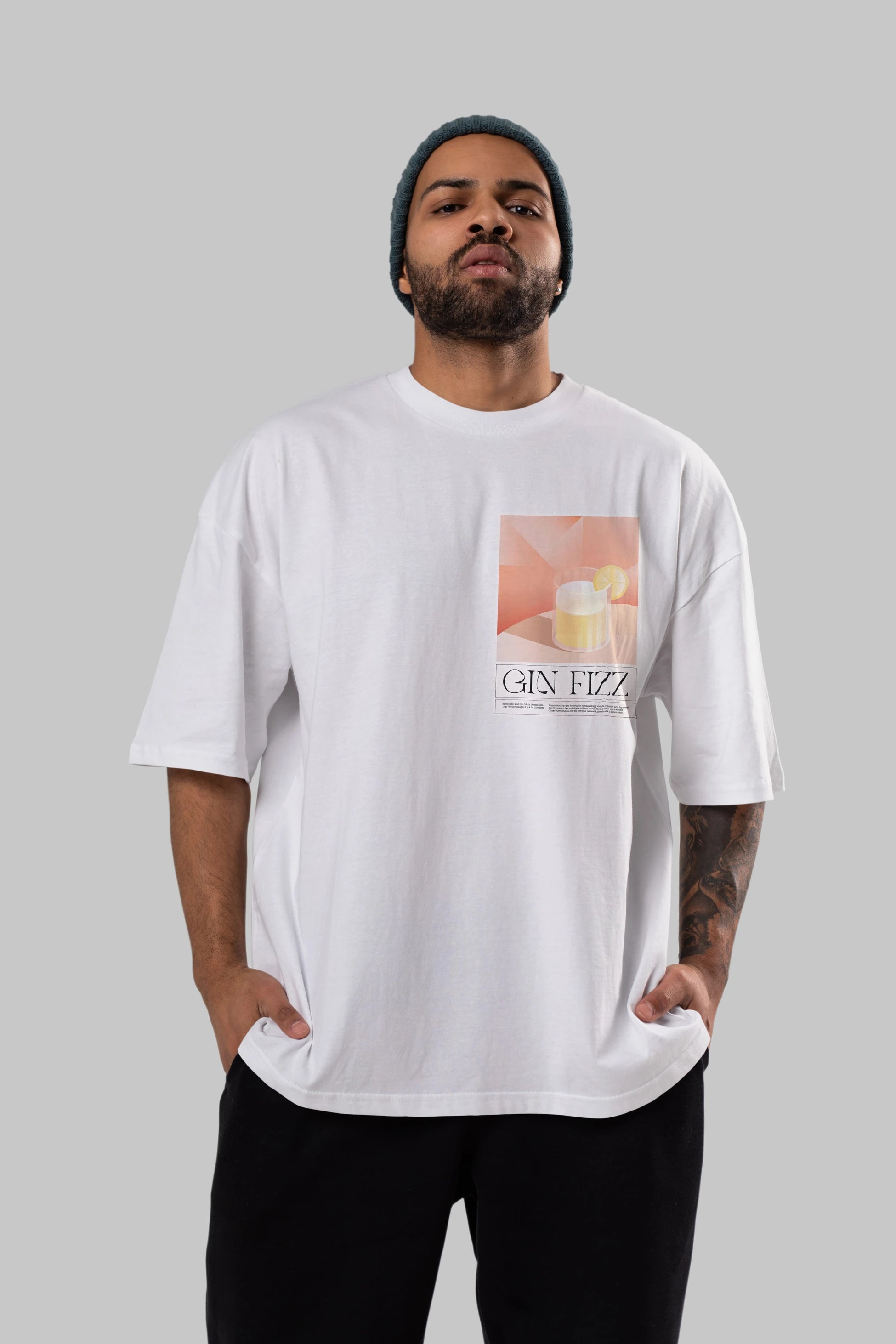 Gin Fizz Ön Sol Baskılı Oversize t-shirt Erkek Kadın Unisex %100 Pamuk Bisiklet Yaka tişort