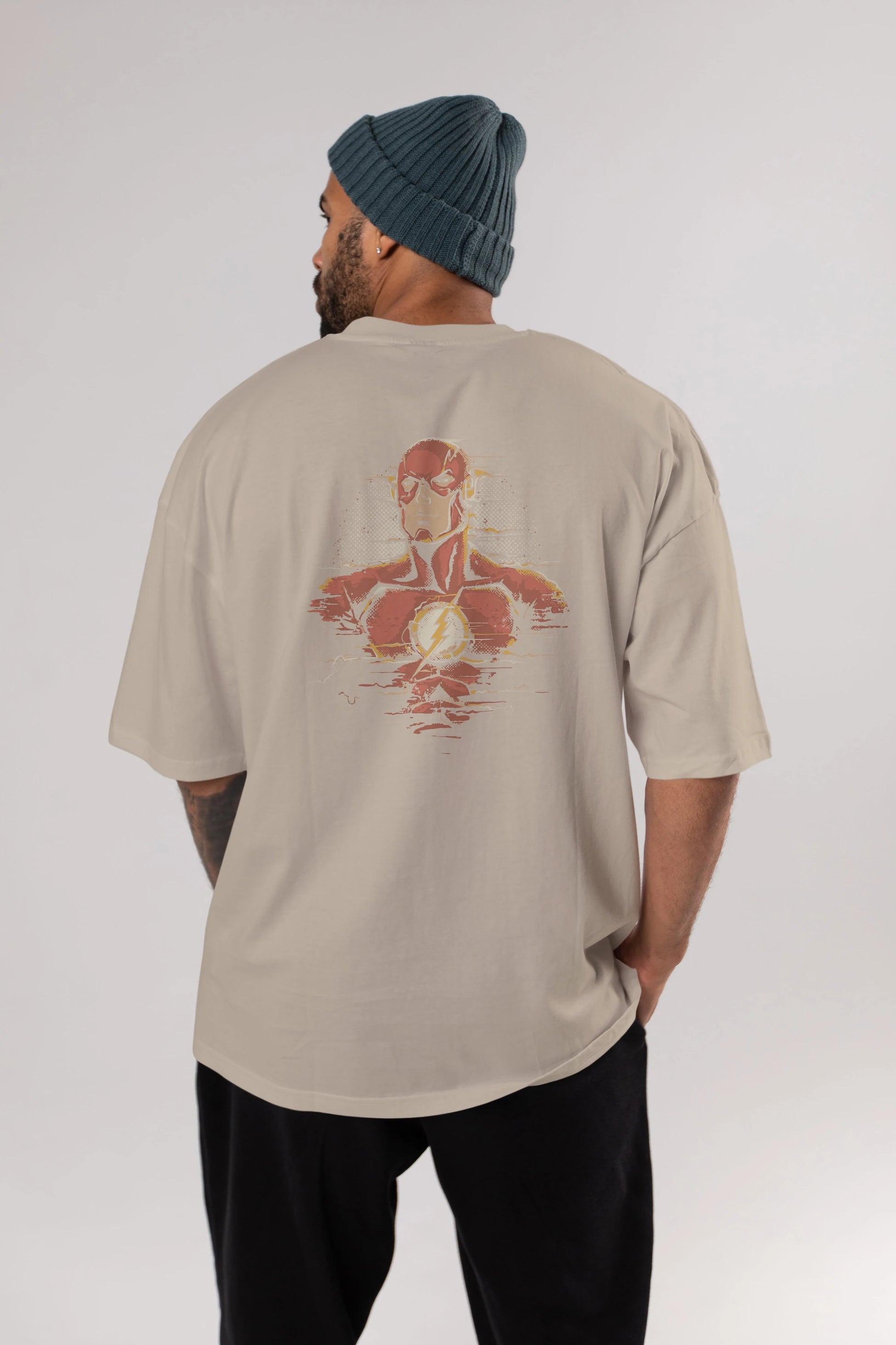 Flash Avengers Arka Baskılı Oversize t-shirt Erkek Kadın Unisex %100 Pamuk Bisiklet Yaka tişort