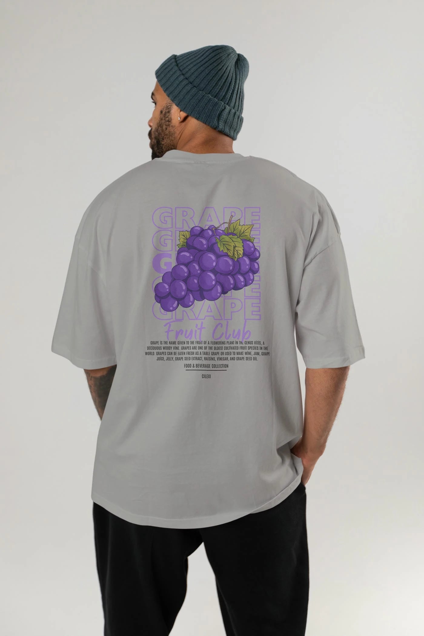 Grape Arka Baskılı Oversize t-shirt Erkek Kadın Pamuk Bisiklet Yaka tişort