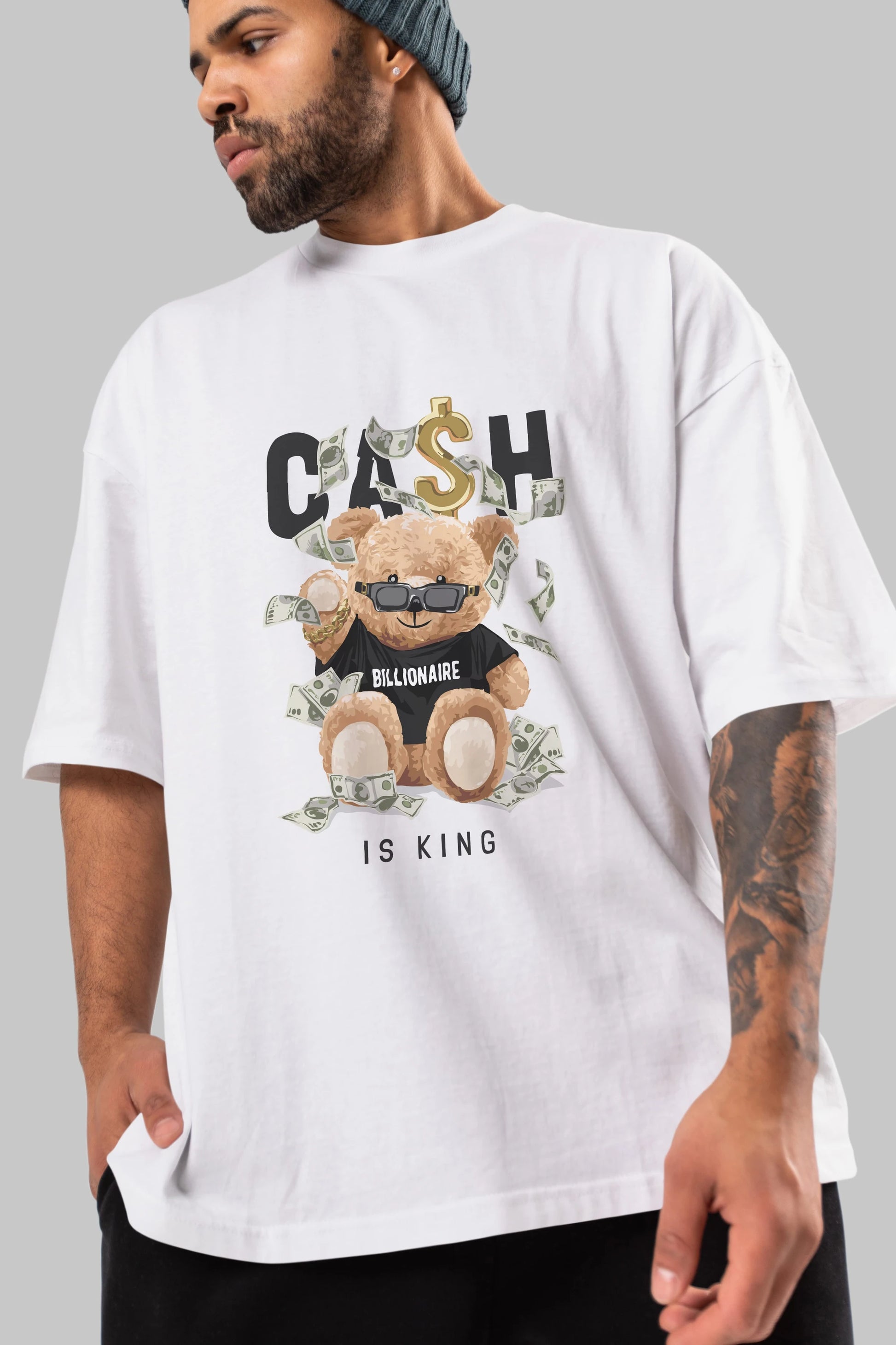 Teddy Bear Billionaire Ön Baskılı Oversize t-shirt Erkek Kadın Unisex %100 Pamuk