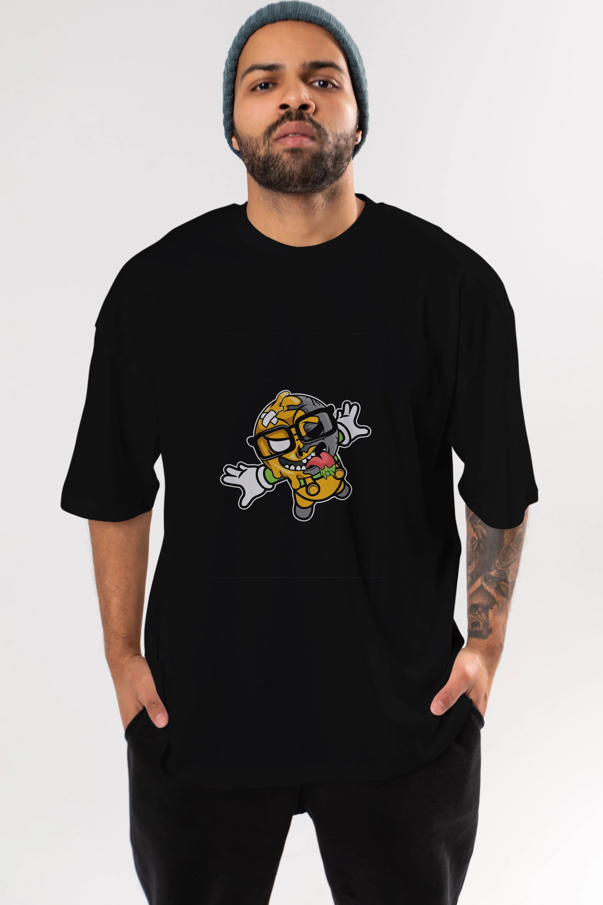 Smiley Jump Ön Baskılı Oversize t-shirt Erkek Kadın Unisex %100 Pamuk tişort