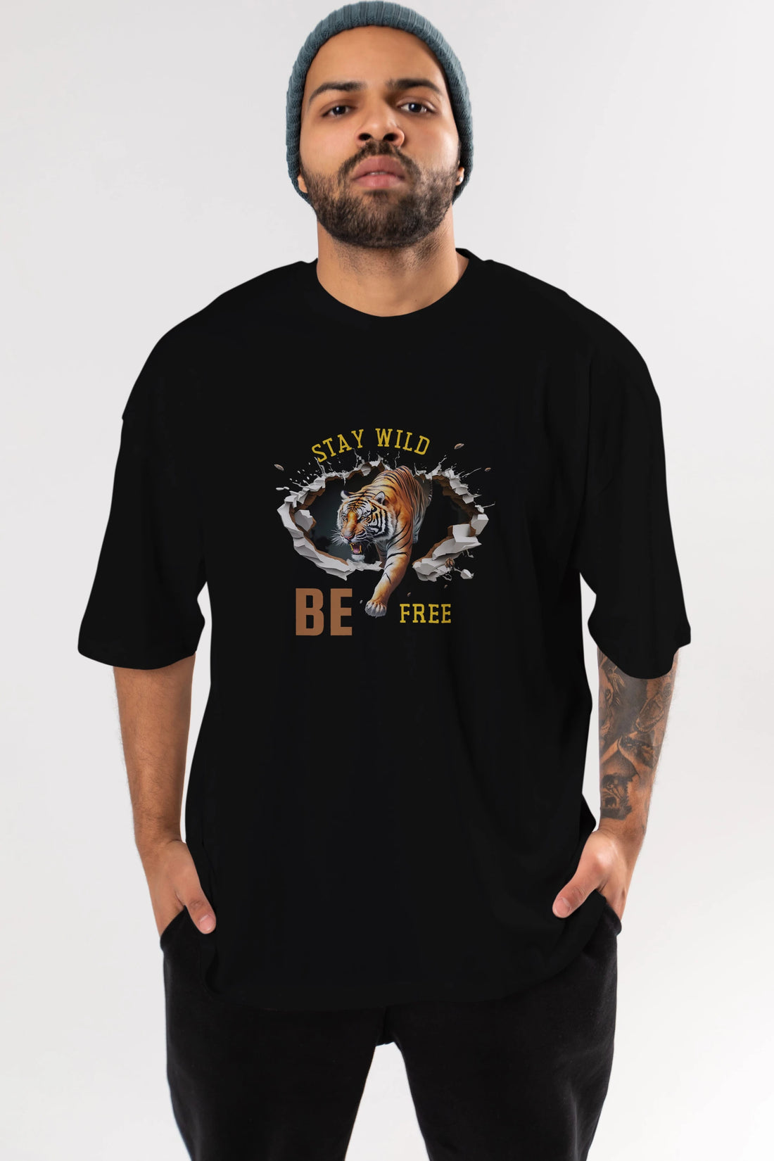 Stay Wild Be Free Yazılı Ön Baskılı Oversize t-shirt Erkek Kadın Unisex
