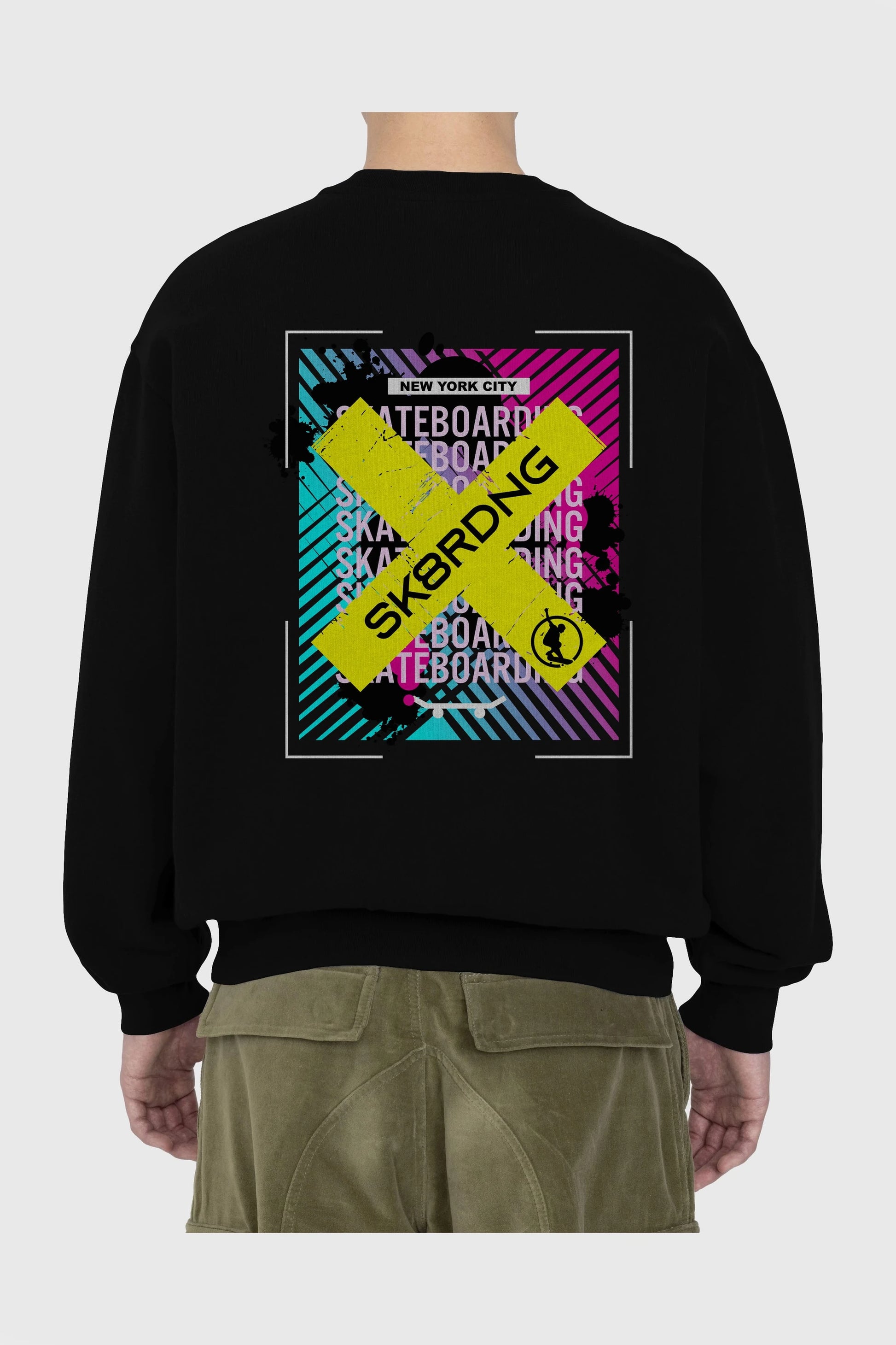 Skatebording Arka Baskılı Oversize Sweatshirt Erkek Kadın Unisex