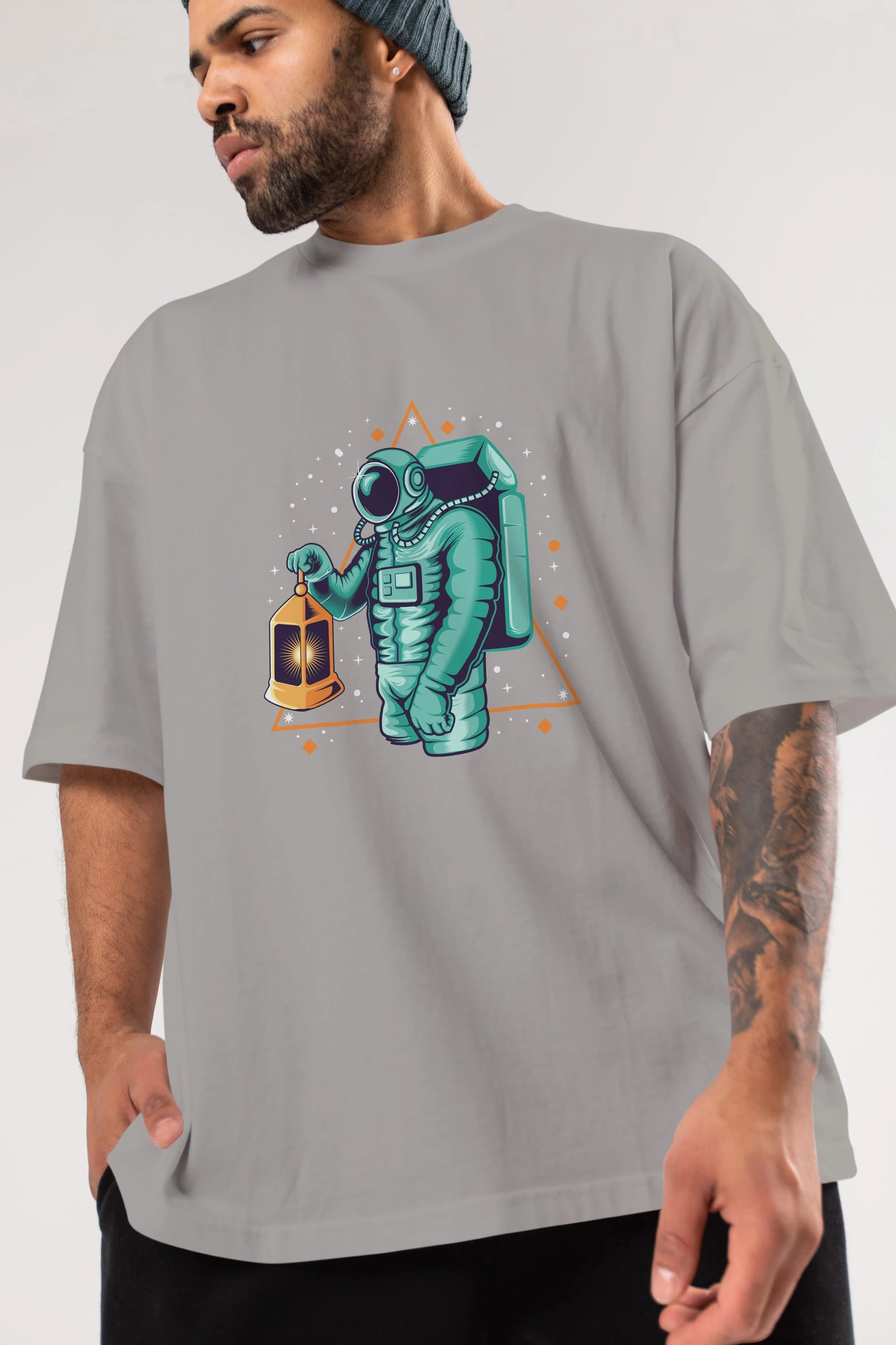 Astronaut Lantern Ön Baskılı Oversize t-shirt Erkek Kadın Unisex