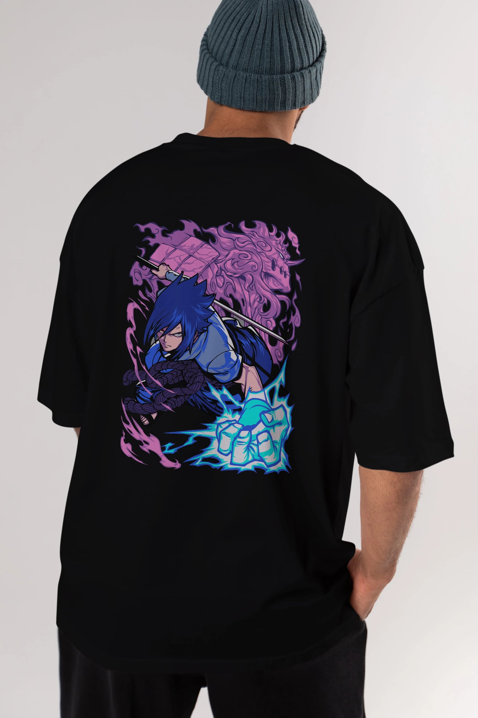 NARUTO SASUKE UCHIHA 2 Anime Arka Baskılı Oversize t-shirt Erkek Kadın Unisex