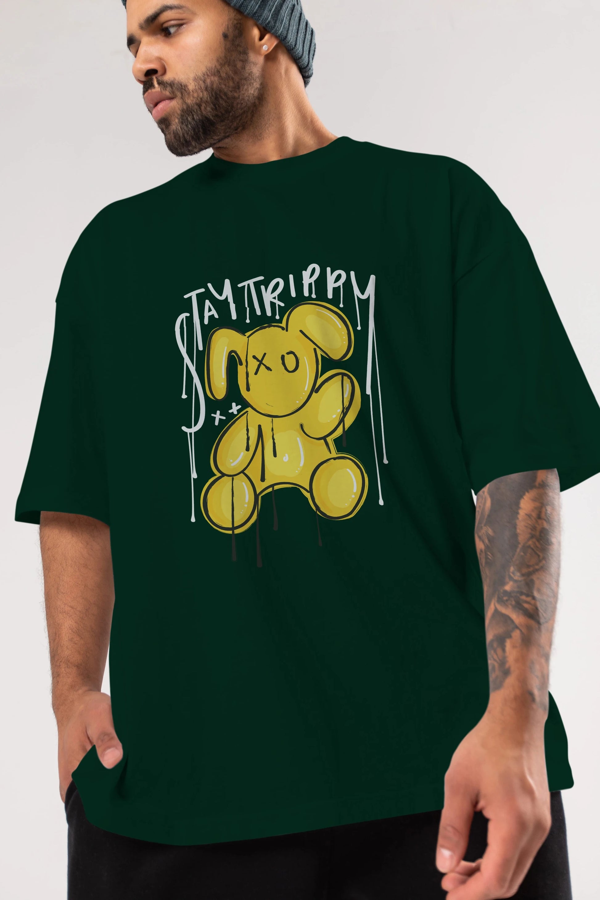 Stay Trippy Bear Ön Baskılı Oversize t-shirt Erkek Kadın Unisex
