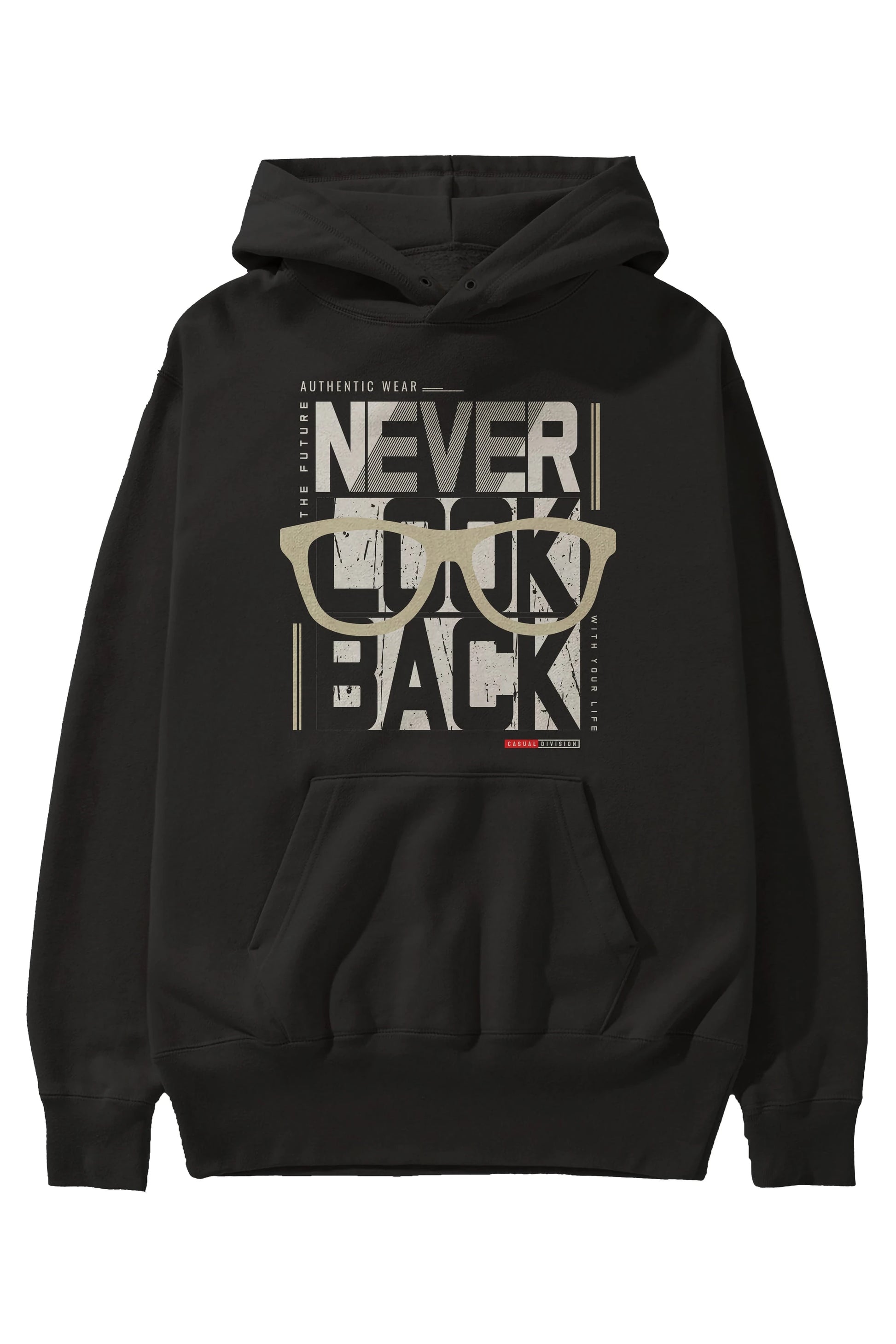 Never Look Back Ön Baskılı Hoodie Oversize Kapüşonlu Sweatshirt Erkek Kadın Unisex