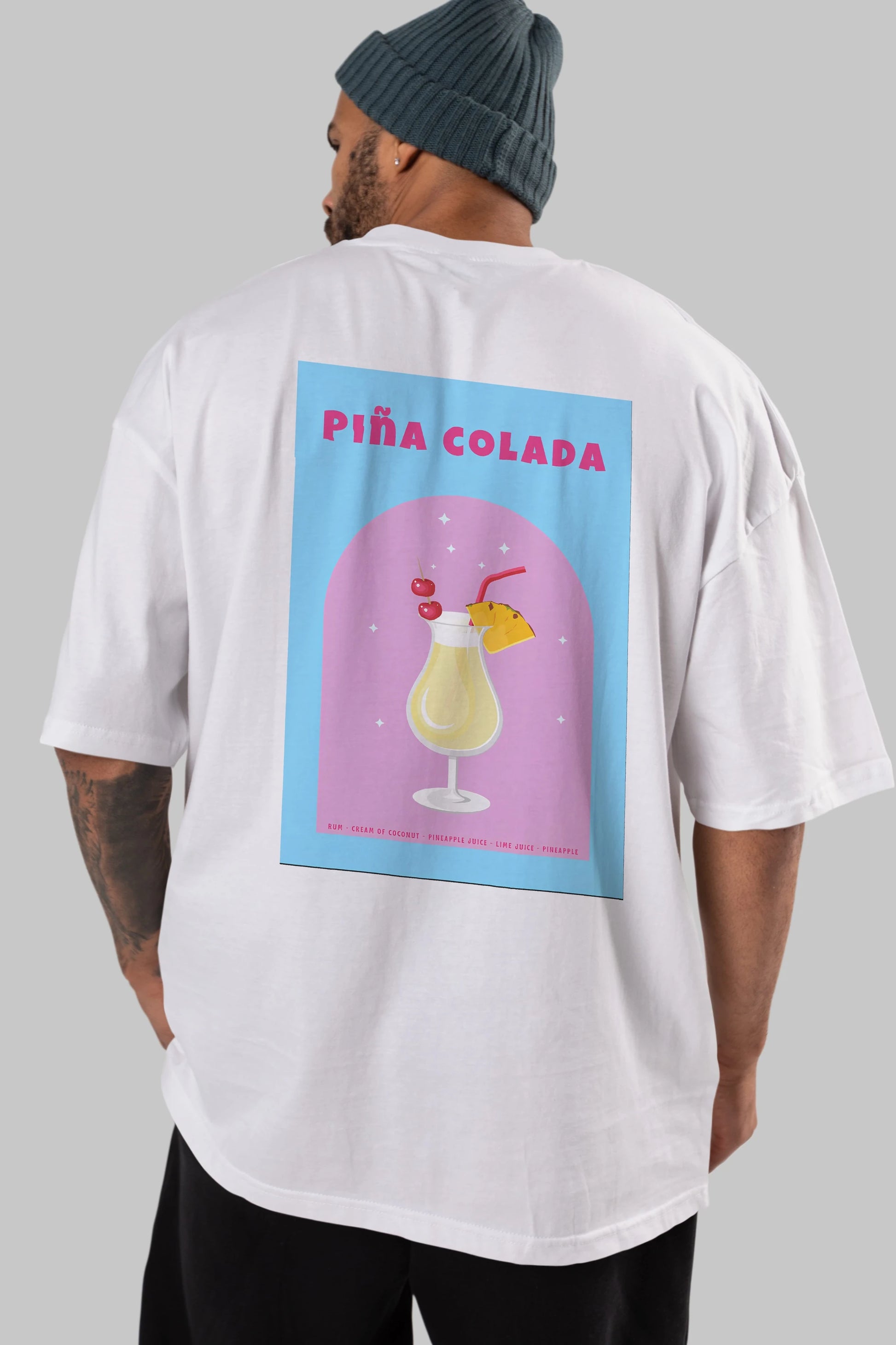 Pina Colada 2 Arka Baskılı Oversize t-shirt Erkek Kadın Unisex %100 Pamuk Bisiklet Yaka tişort
