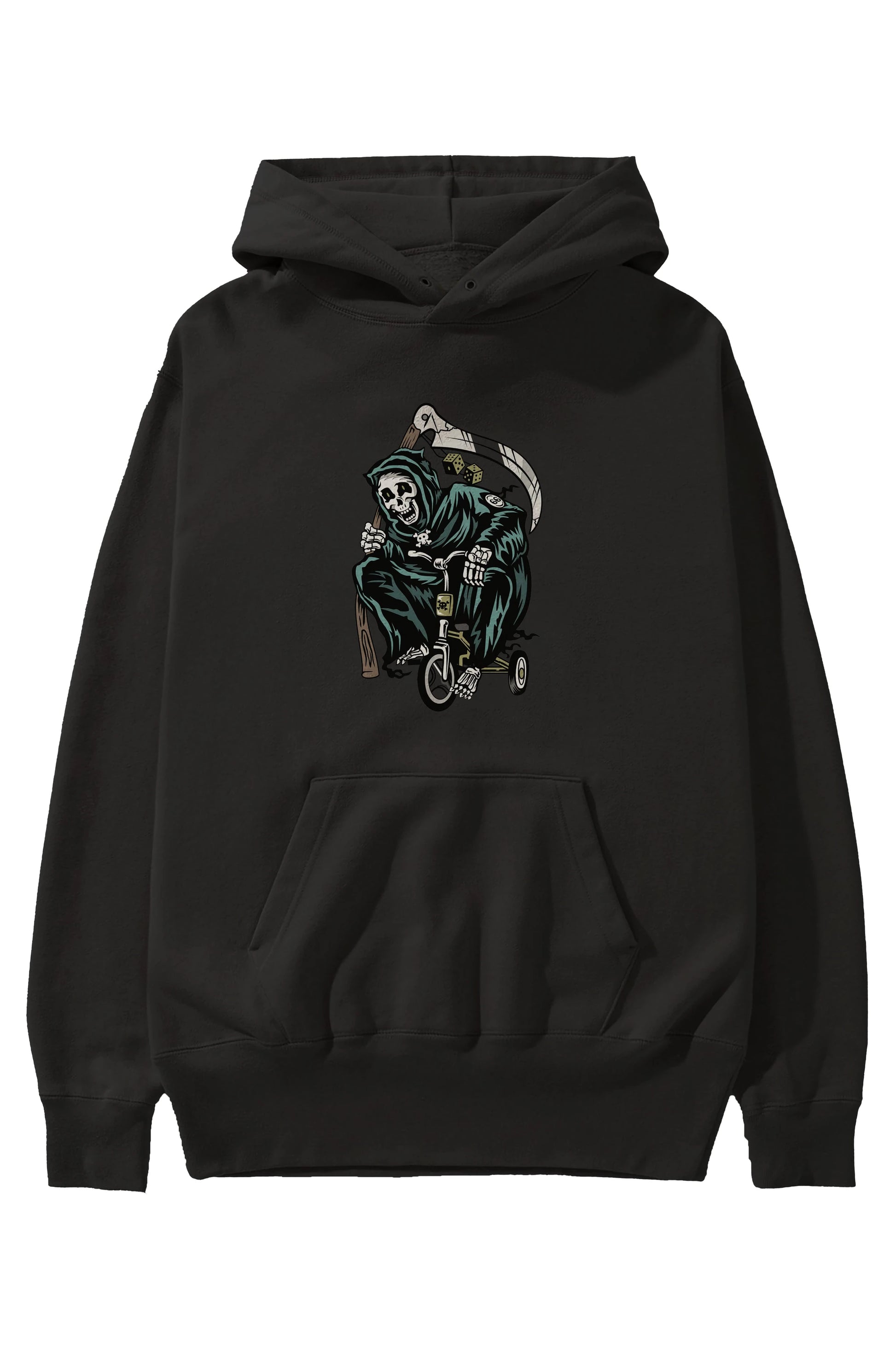 Grim Reaper Bicycle Ön Baskılı Hoodie Oversize Kapüşonlu Sweatshirt Erkek Kadın Unisex