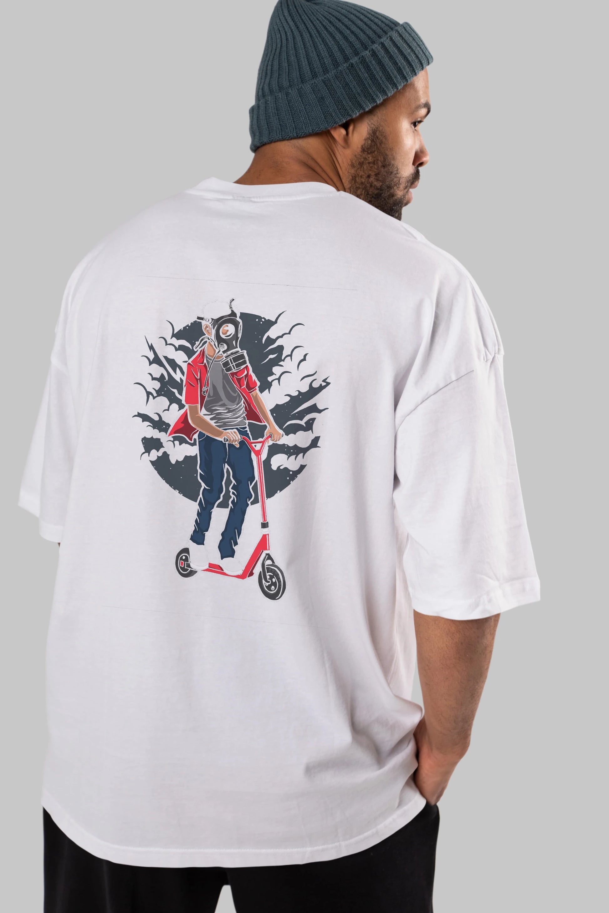 Gasmask Rider Arka Baskılı Oversize t-shirt Erkek Kadın Unisex %100 Pamuk