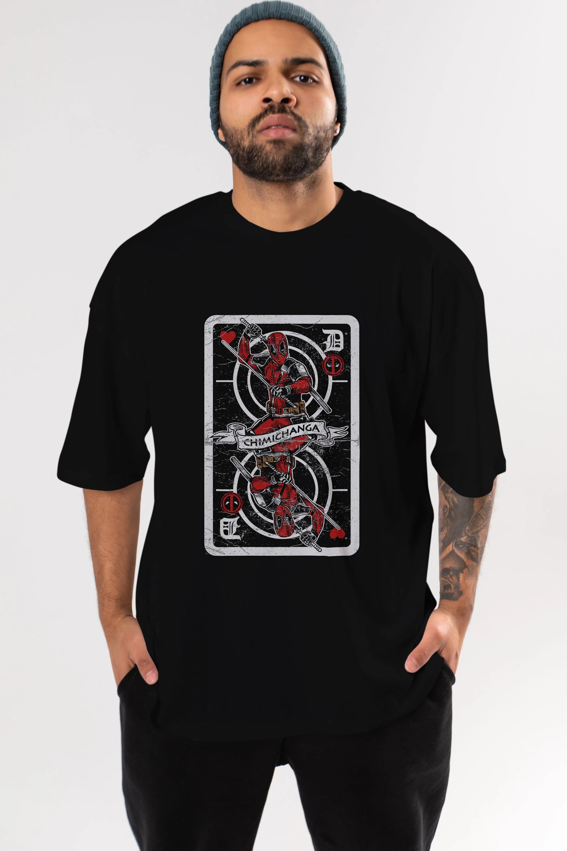 Deadpool Card Ön Baskılı Oversize t-shirt Erkek Kadın Unisex %100 Pamuk tişort