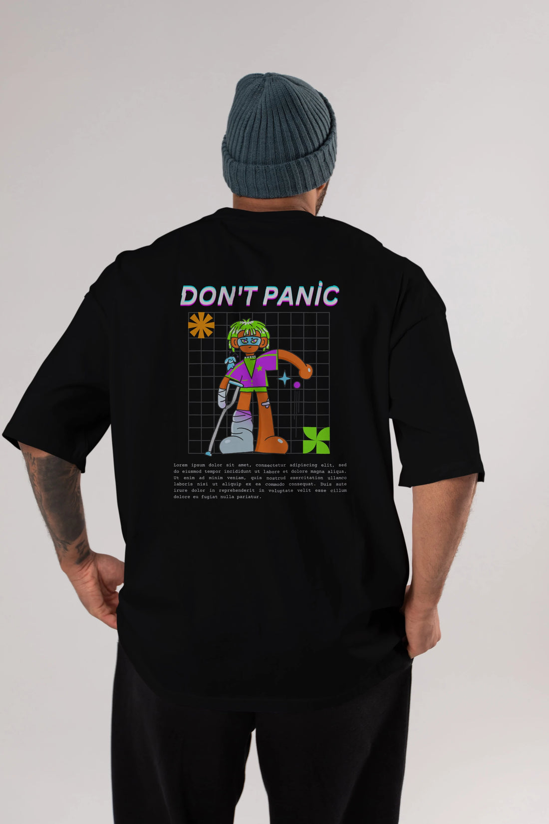 Dont Panic Yazılı Arka Baskılı Oversize t-shirt Erkek Kadın Unisex