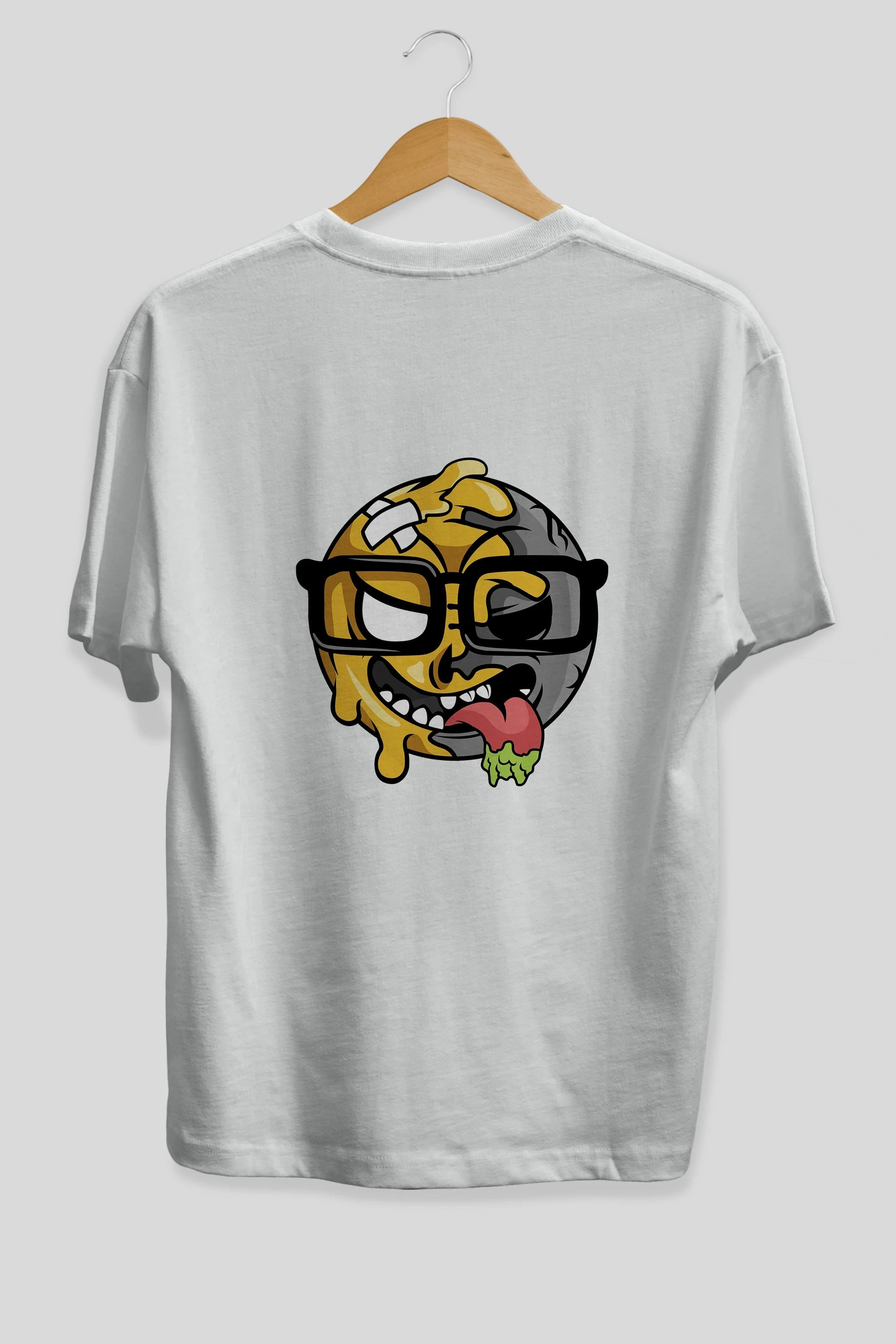 Smiley Nerd Arka Baskılı Oversize t-shirt Erkek Kadın Unisex %100 Pamuk tişort