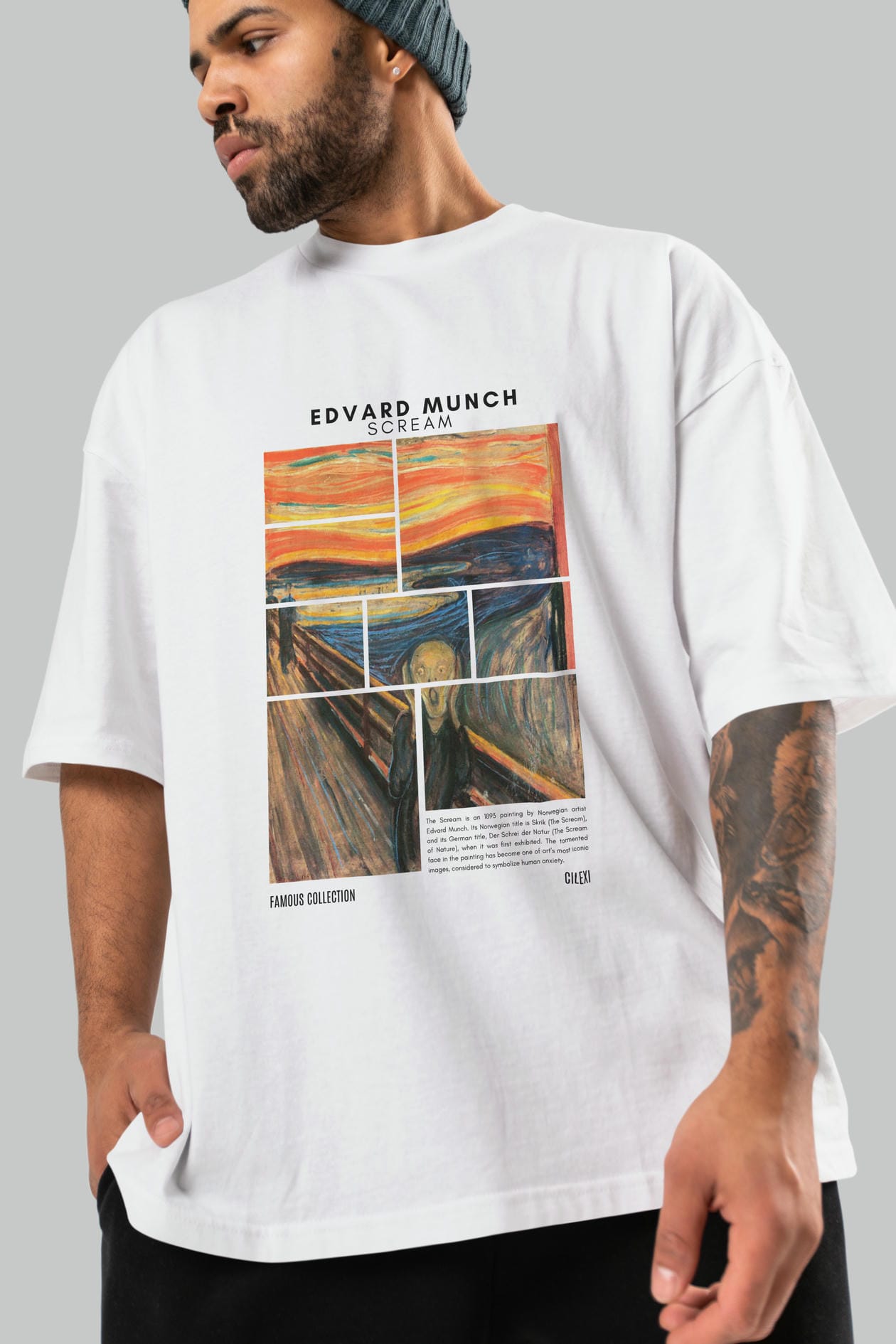Edvard Munch Scream ön Baskılı Oversize t-shirt Erkek Kadın Bisiklet Yaka Pamuk tişort