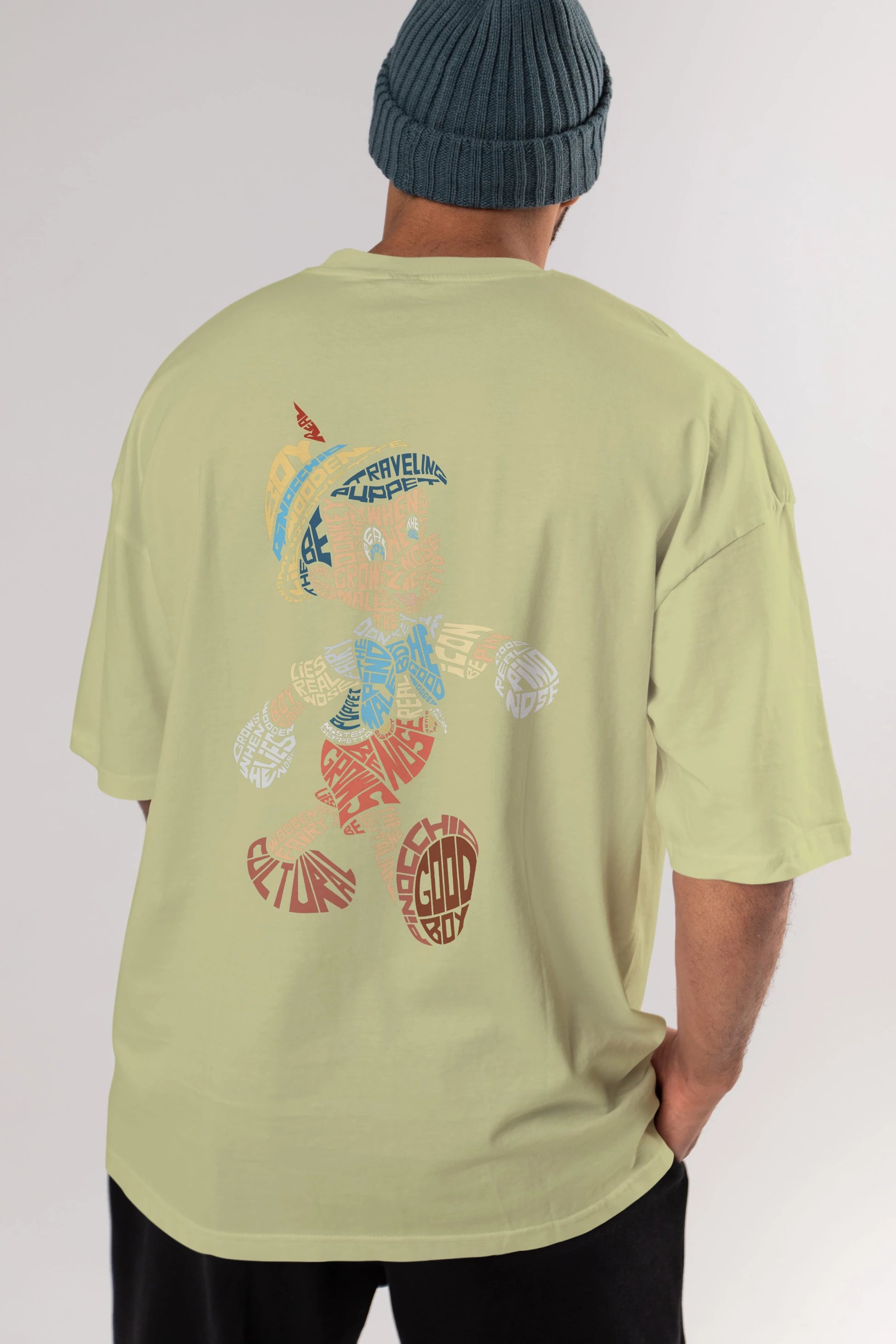 Pinokio Arka Baskılı Oversize t-shirt %100 pamuk Erkek Kadın Unisex
