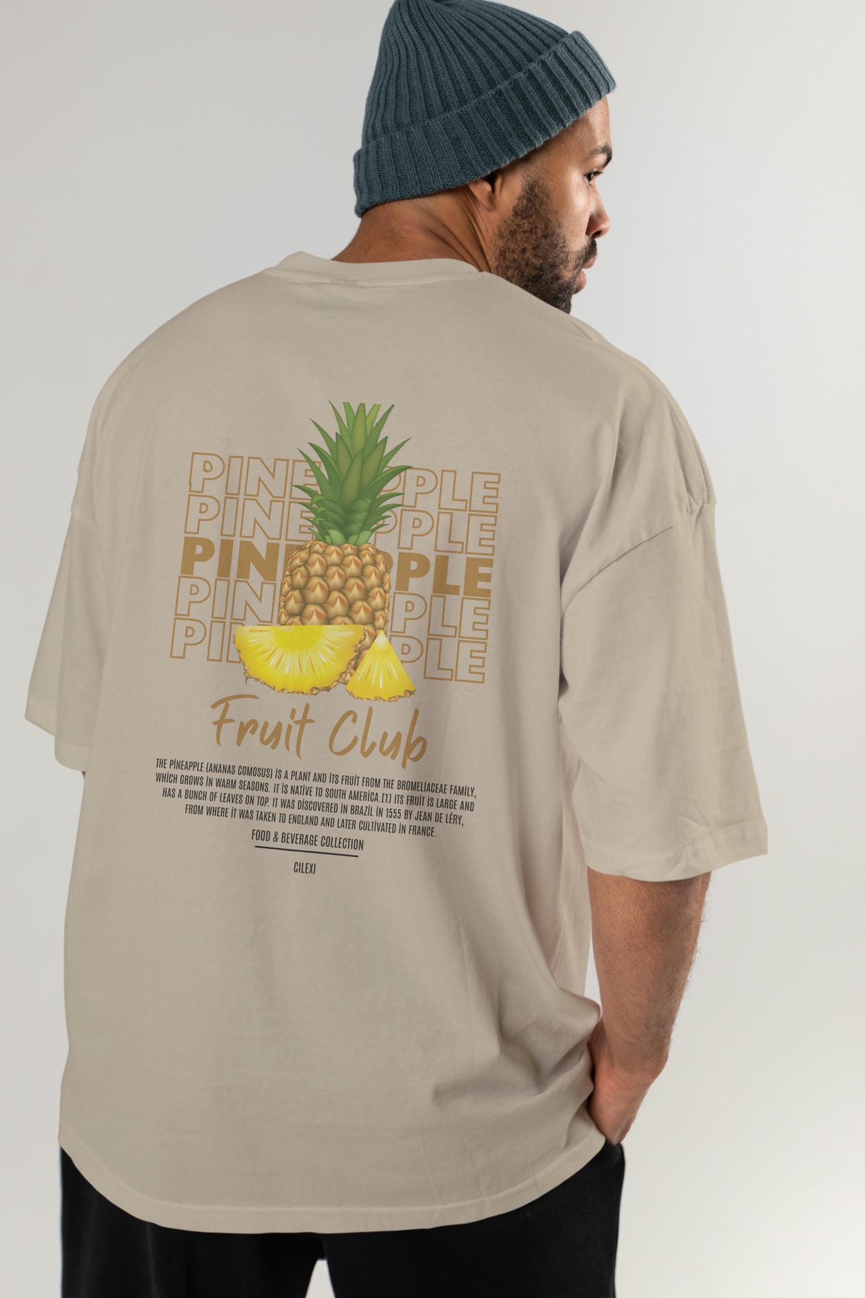 Pineapple Arka Baskılı Oversize t-shirt Erkek Kadın Pamuk Bisiklet Yaka tişort