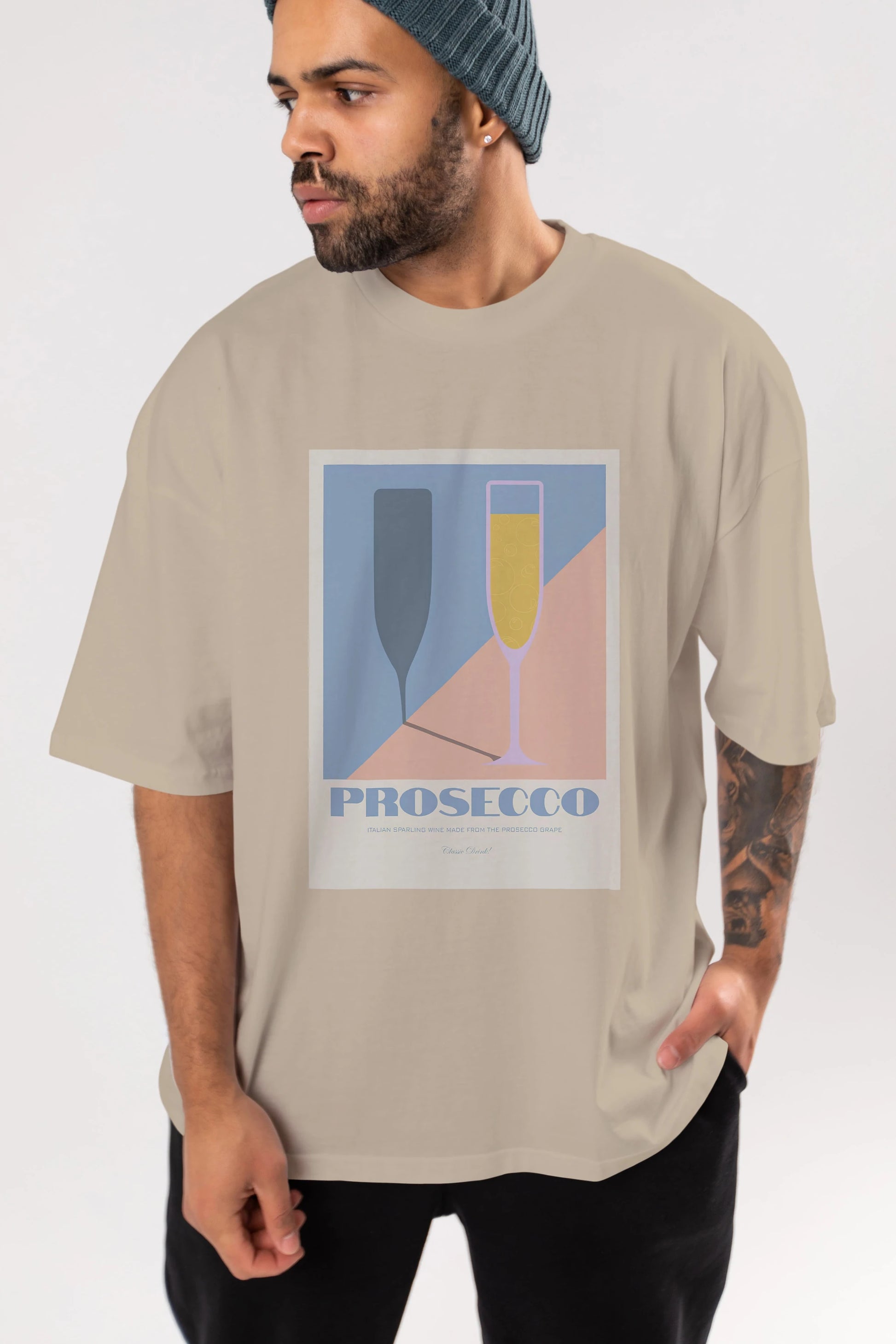 Prosecco Ön Baskılı Oversize t-shirt Erkek Kadın Unisex %100 Pamuk Bisiklet Yaka tişort