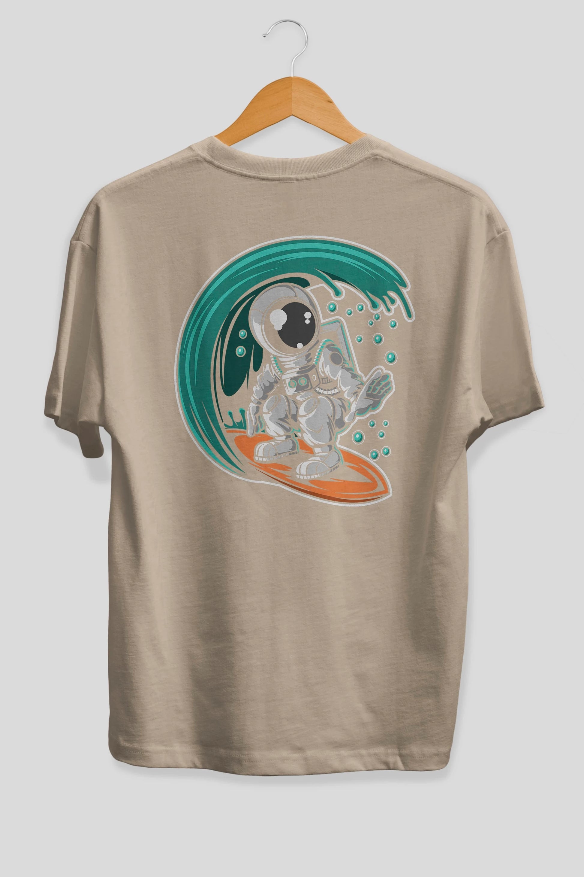 Astronaut Surfing Arka Baskılı Oversize t-shirt Erkek Kadın Unisex