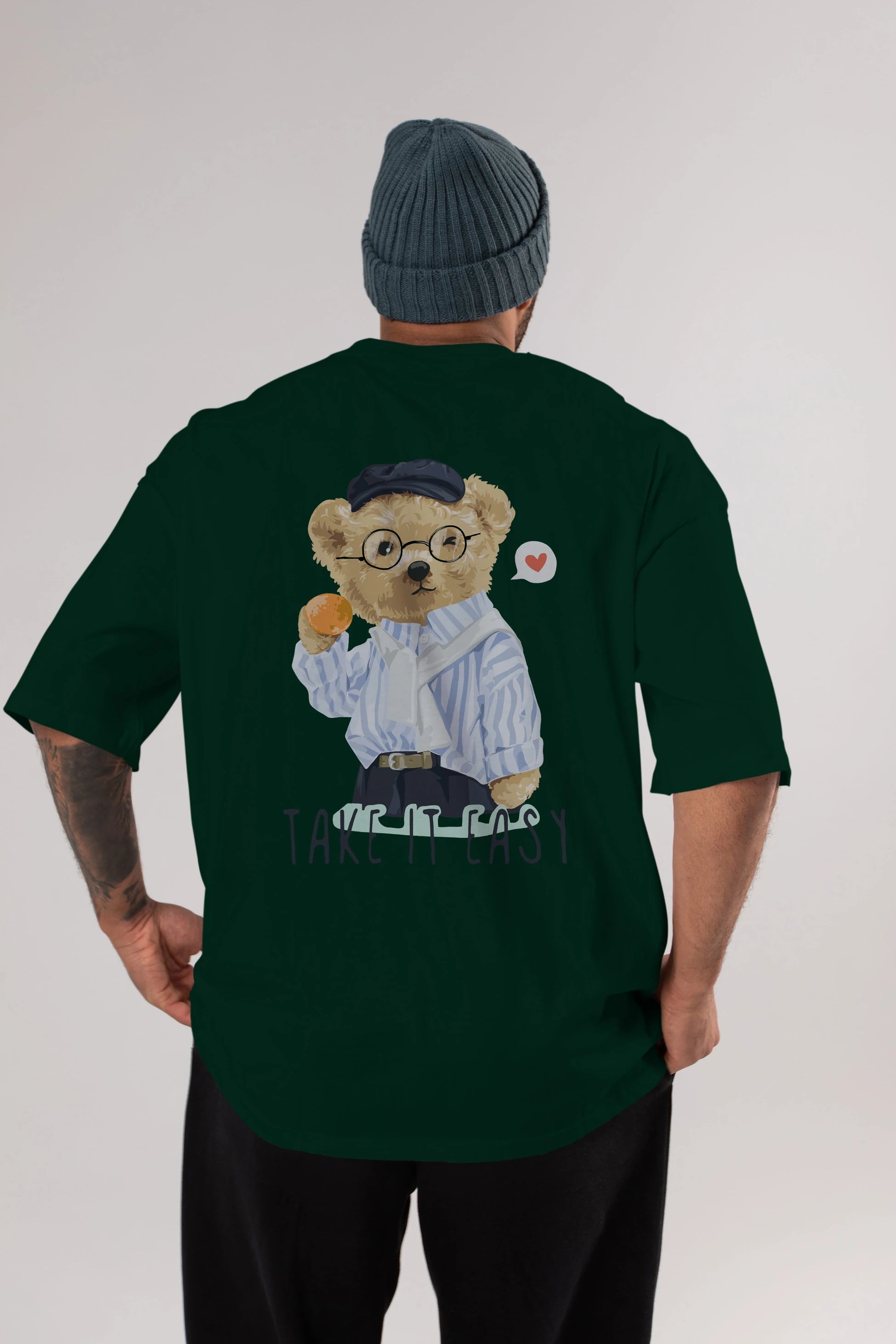 Teddy Bear Take it Easy Arka Baskılı Oversize t-shirt Erkek Kadın Unisex %100 Pamuk