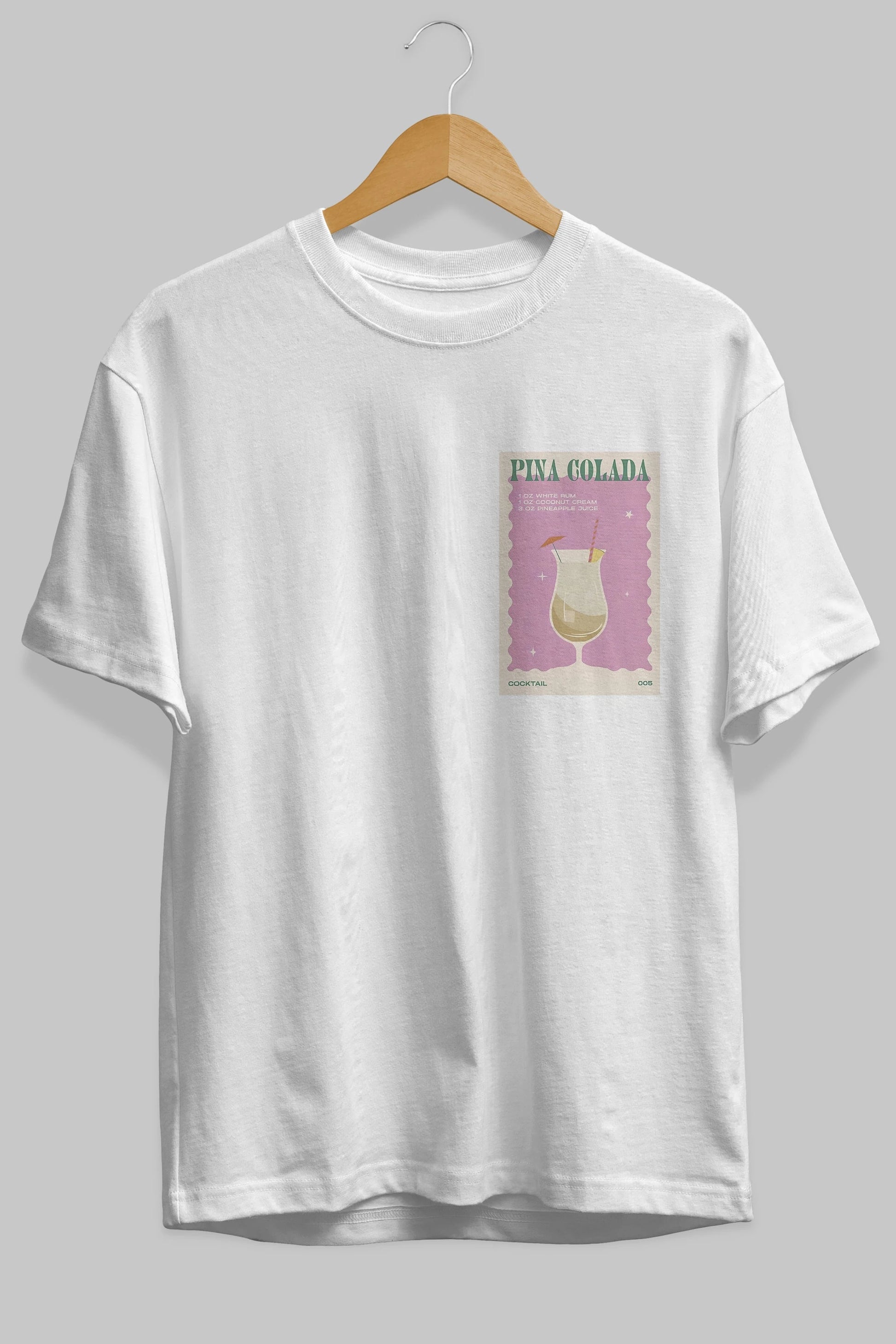 Pina Colada 3 Ön Sol Baskılı Oversize t-shirt Erkek Kadın Unisex %100 Pamuk Bisiklet Yaka tişort