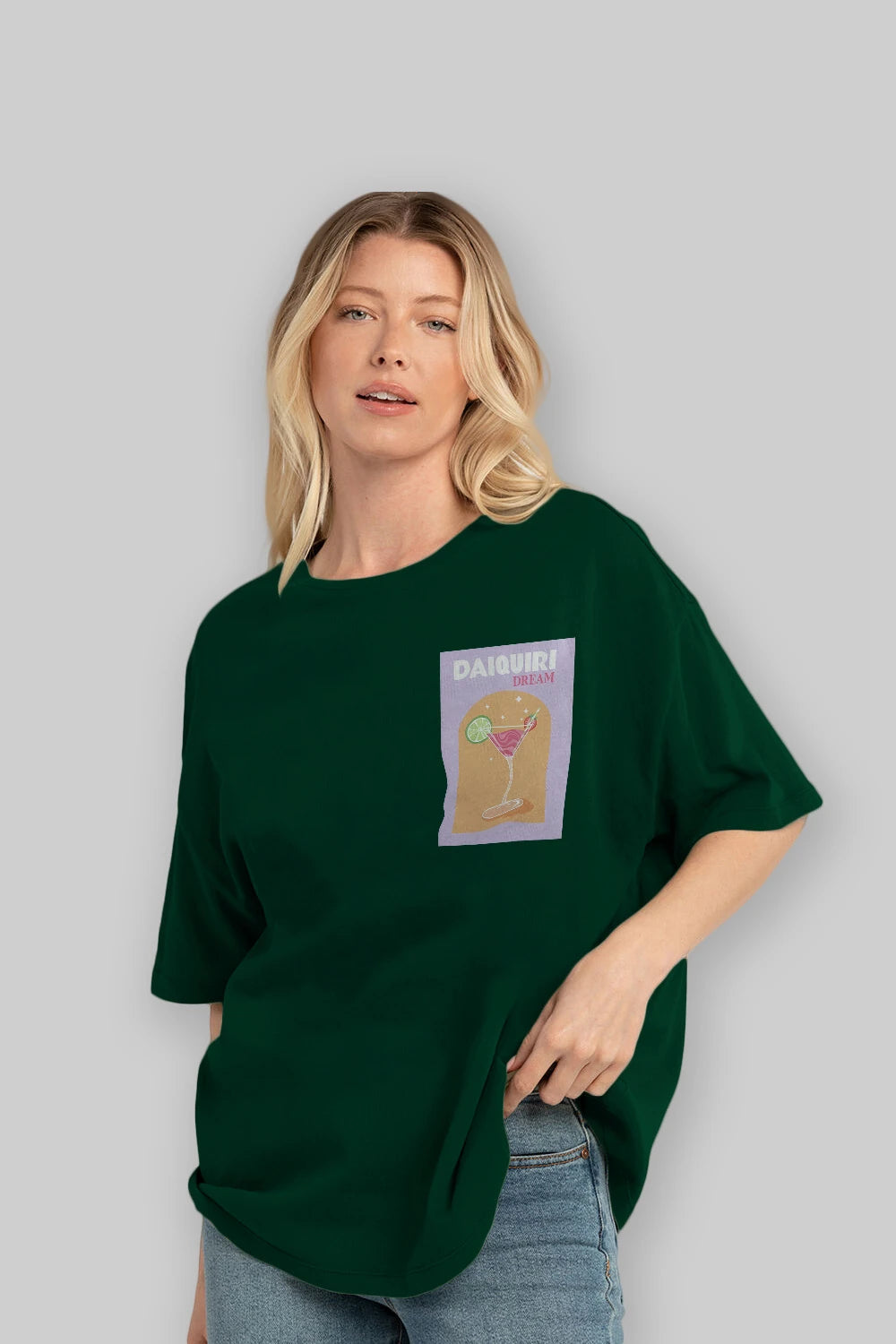 Daiquiri Dream Ön Sol Baskılı Oversize t-shirt Erkek Kadın Unisex %100 Pamuk Bisiklet Yaka tişort